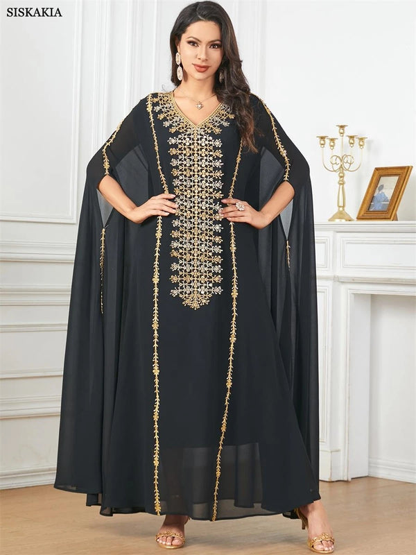 Fashion Elegant Solid Appliques Party Long Dresses Moroccan Kaftan Islam Clothing Turkish African Abayas Super Sleeve