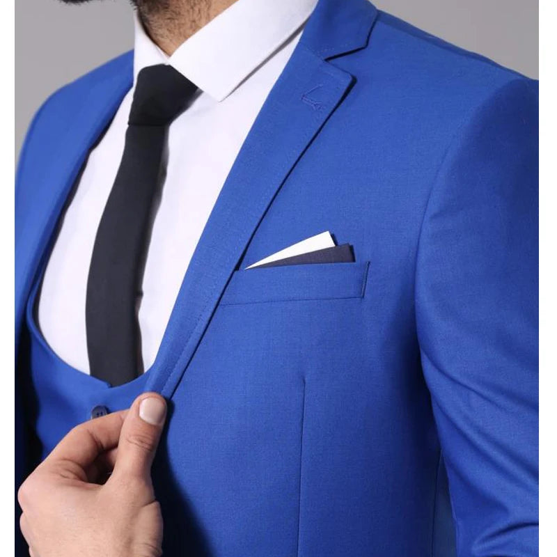 Business Men Suits Slim Fit Royal Blue Wedding Tuxeo for Groomsmen 3 Piece Jacket Vest with Pants Office Male Fashion Costume