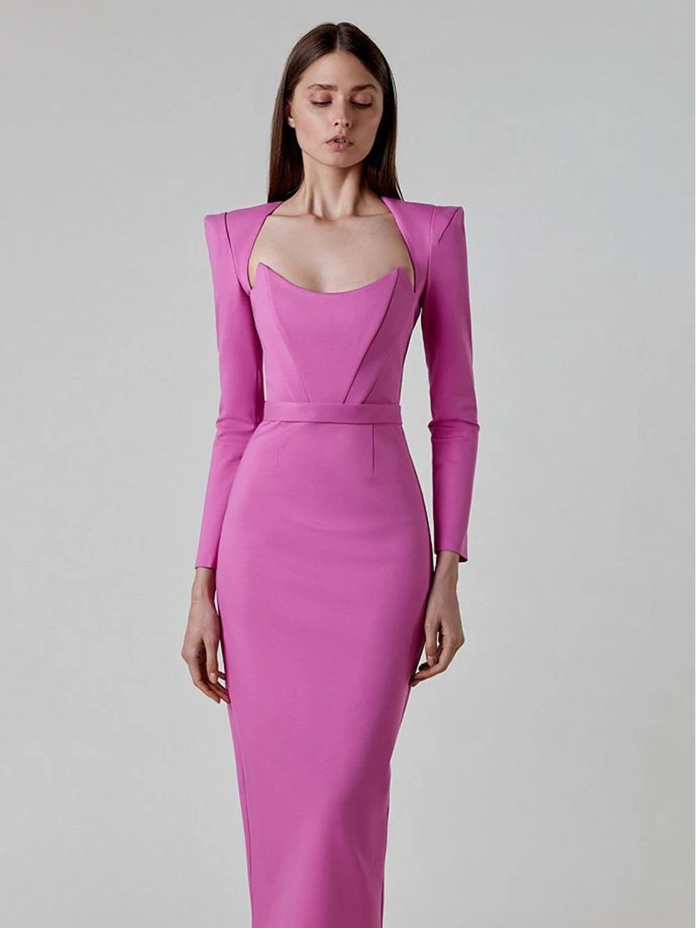 Arrival Women Winter Sexy Long Sleeve V Neck Pink Black White Midi Bandage Dress Elegant Evening Club Party Dress