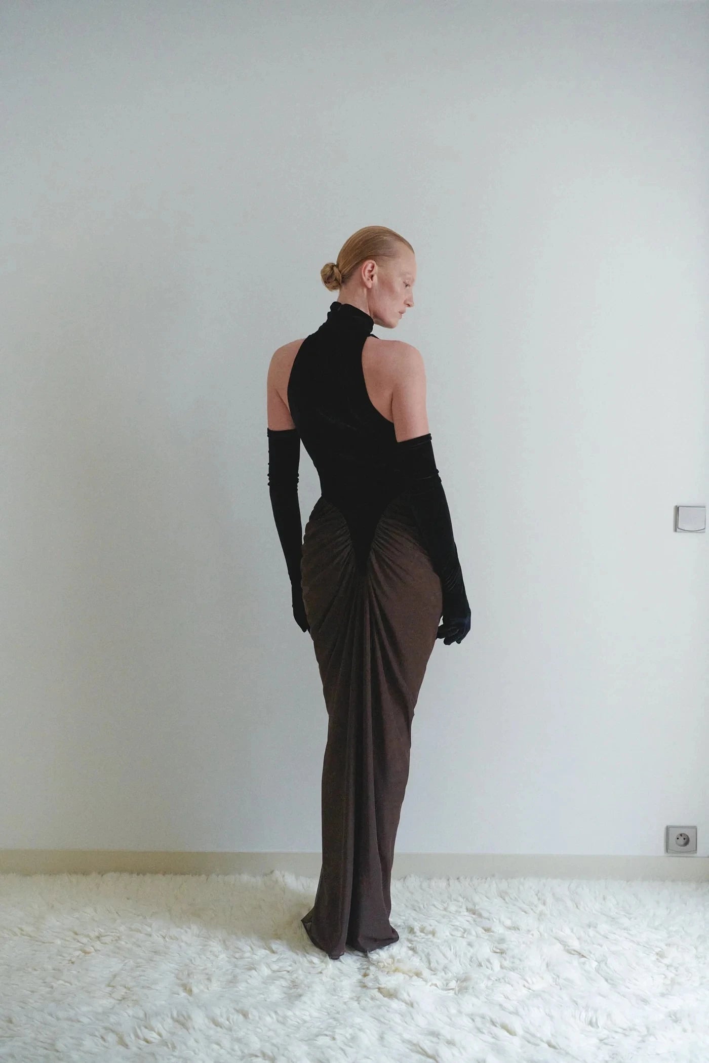 New Arrival Women Sexy Off the Shoulder Mesh Long Velvet Dress Gloves Celebrate Nigthclub Party Birthday Outfit Vestido