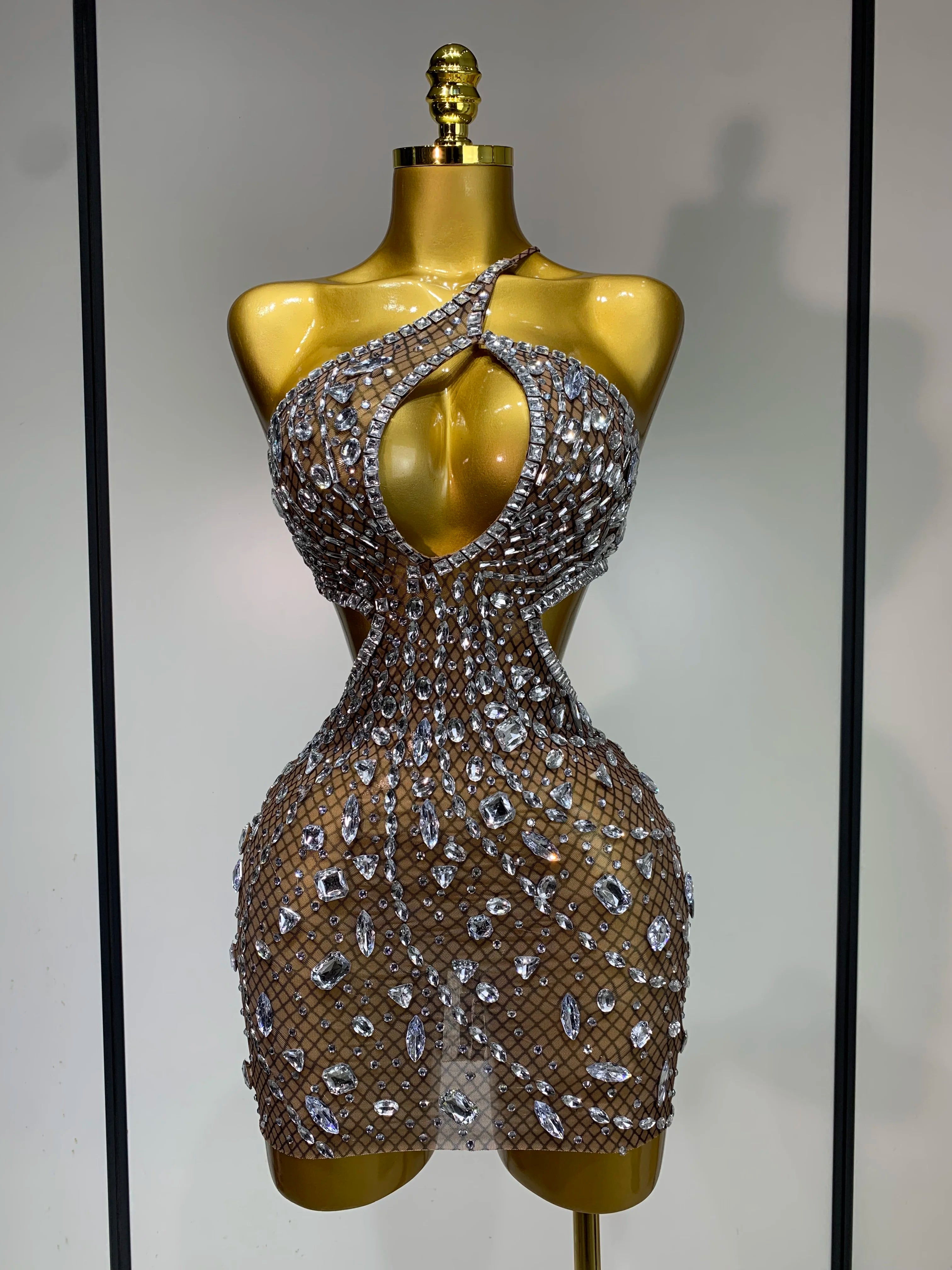 Arrival Women 2025 Sexy Backless Hollow Out Diamond Evening Prom Gown Birthday Luxury Celebrate Stage Nightclub Outfit