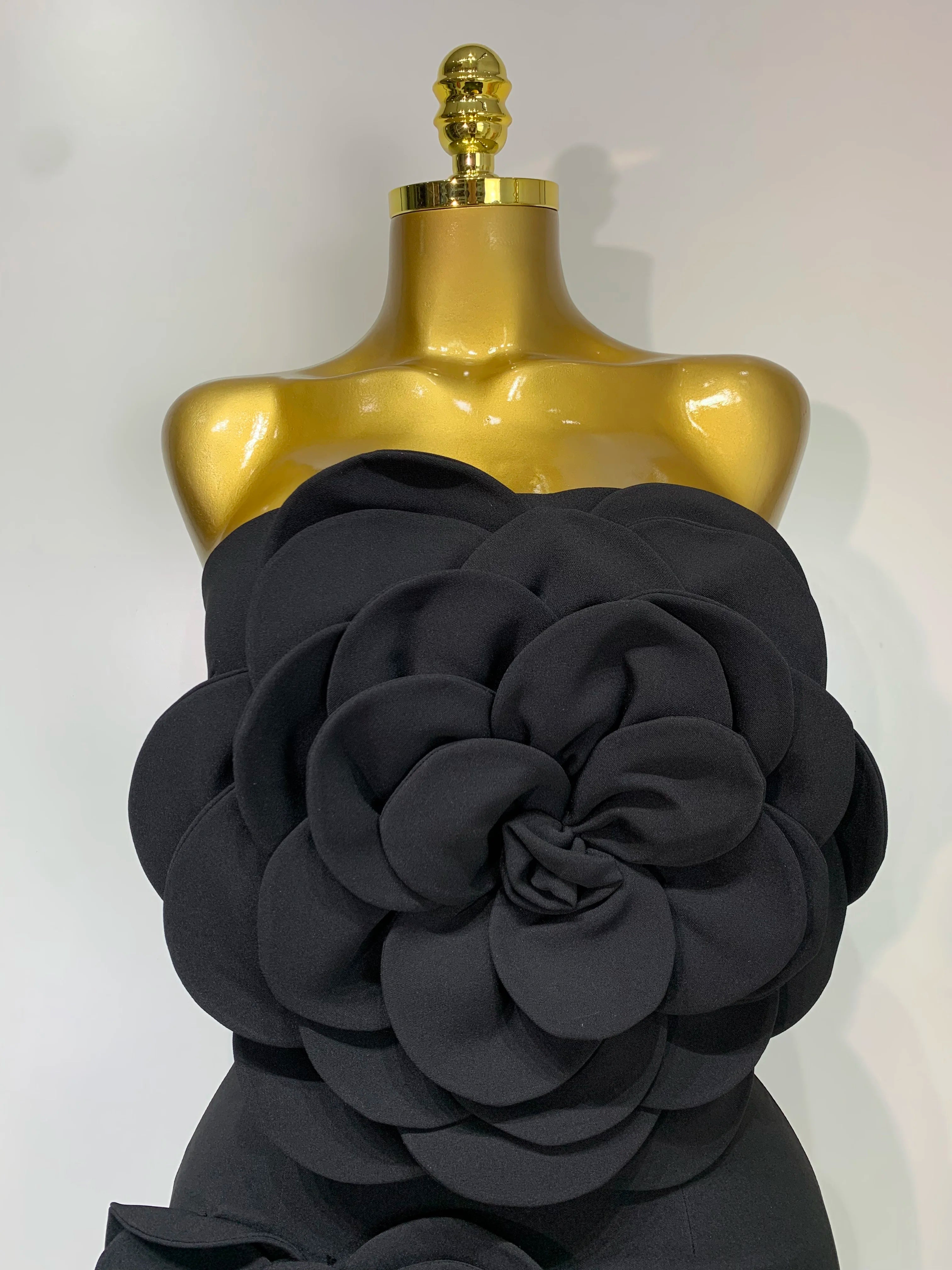 Women Sexy Strapless Backless Flower Black Mini Bodycon Dress 2025 Celebrity Elegant Evening Club Party Outfit Birthday Dresses
