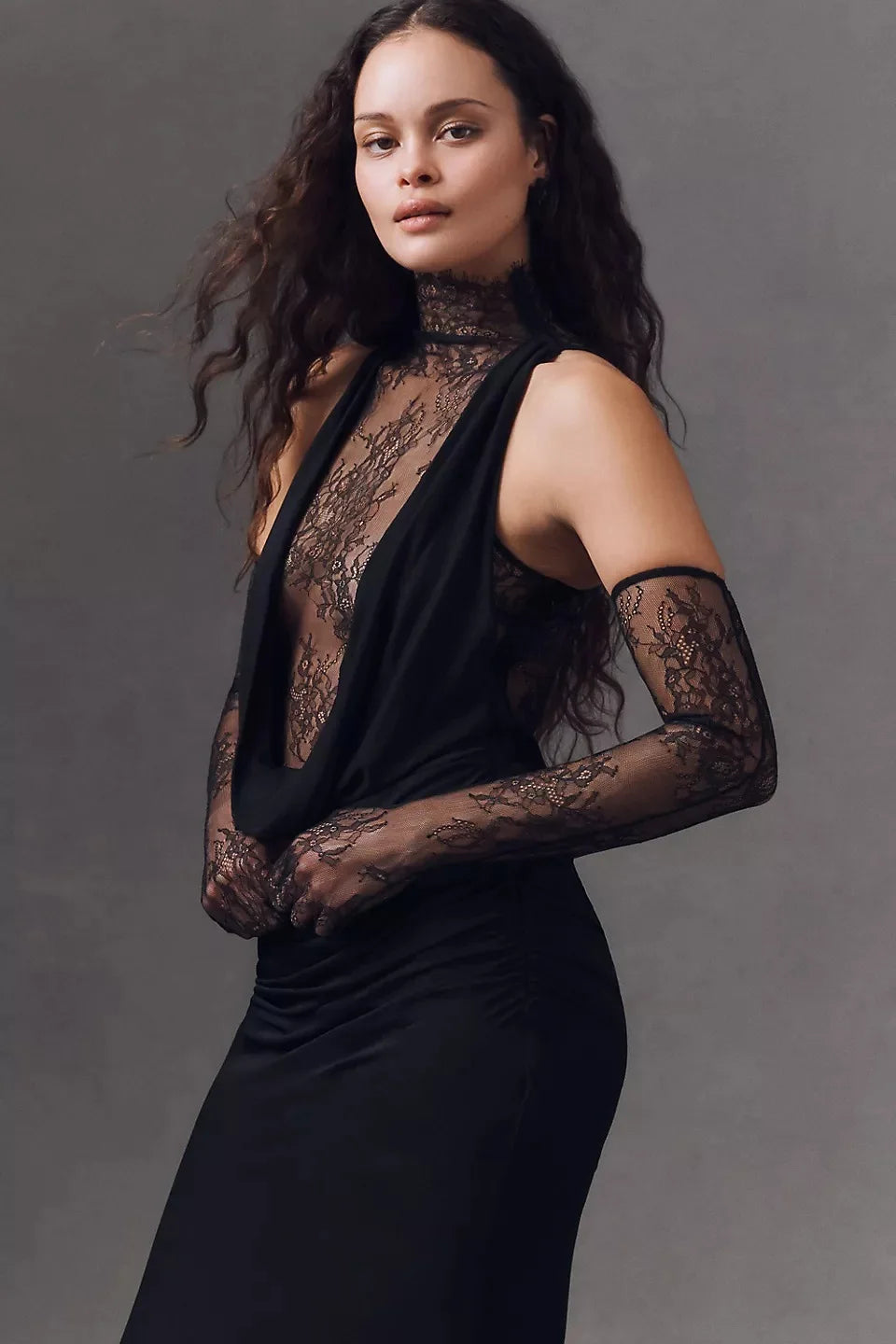 High Quality Women Black Color Women Sleeveless Off the Shoulder Lace Bodycon Long Dress Celebrate Evening Party Bar Club Wear