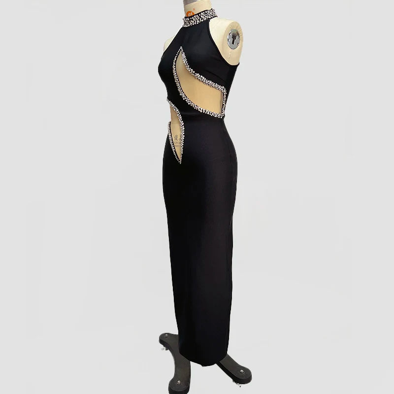 New Arrival Women Sexy Off the Shoulder Shinning Diamond Bodycon Long Bandage Dress Celebrate Evening Party Cocktail Outfit