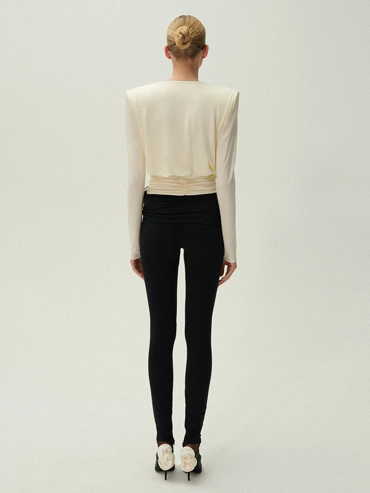 TWOTWINSTYLE Slim Two Piece Set For Women Swinging Collar Long Sleeve Top High Waist Spliced Appliques Pant Casual Sets Female