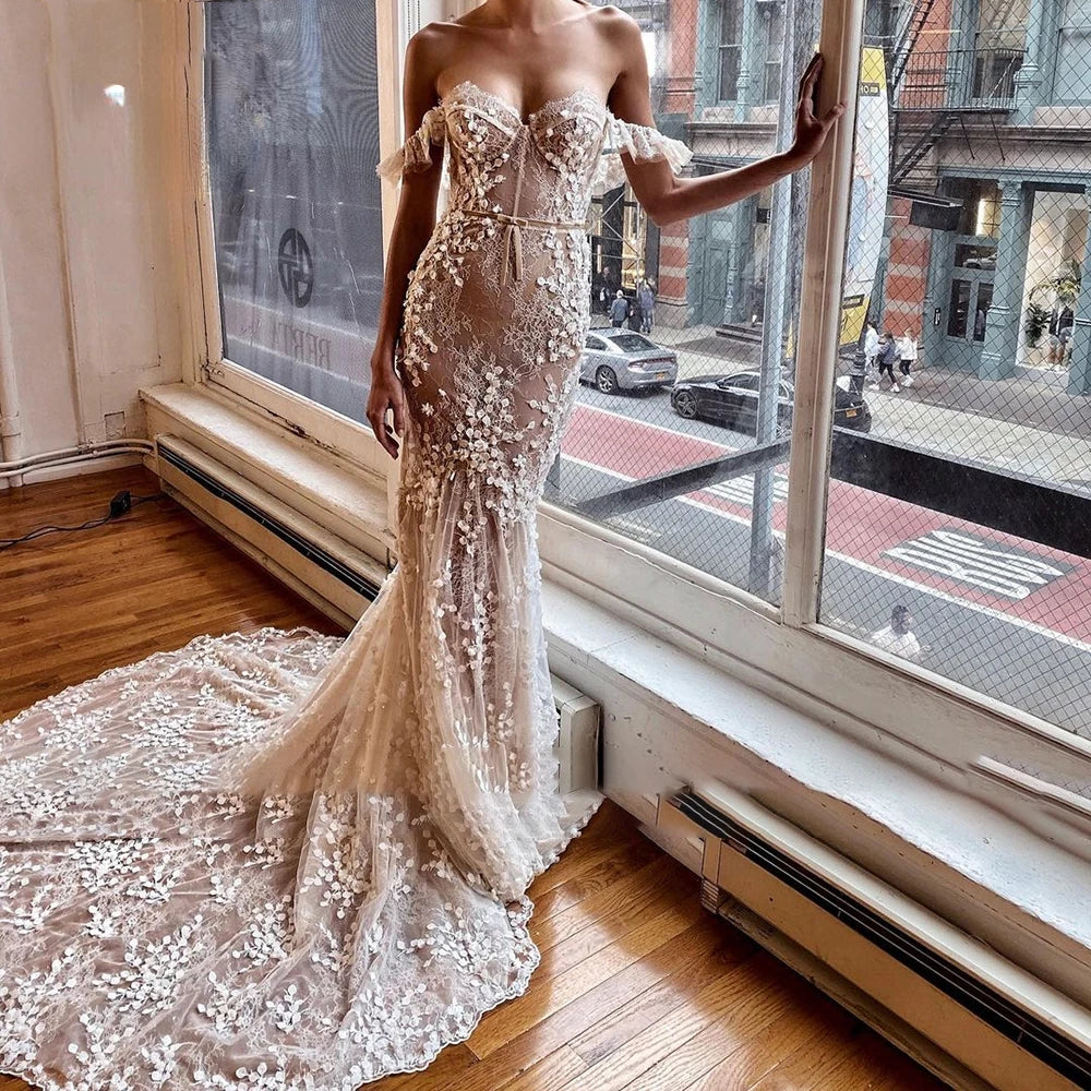 Sexy Mermaid Wedding Dress With Embroidered Lace On Net Boat Neck Vintage Sleeveless Backless Bridal Gown Vestidos De Novia