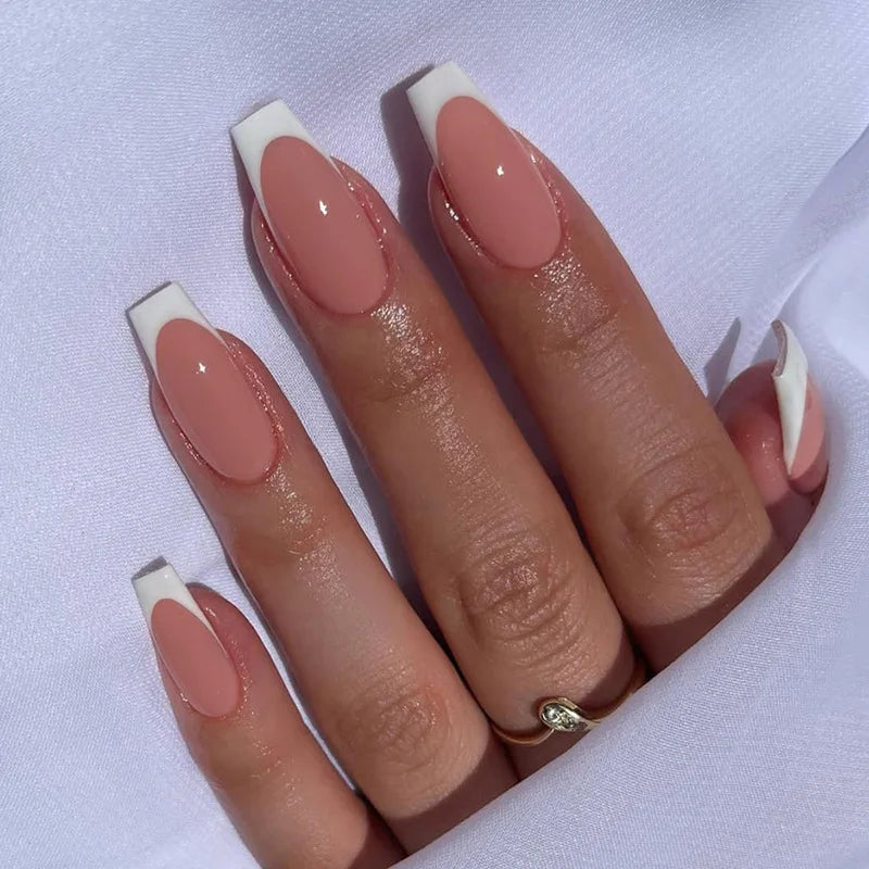 24Pcs Minimalist Short Square False Nail Solid White Color Press on Nails Wearable Reusable Fake Nails Tips for Women Girls 2025