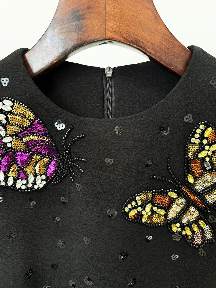 2025 New Spring Women Sleeveless Sexy O-Neck Beading Straight Mini Dress Girls' Birthday Party Celebrate Dress Wholesale