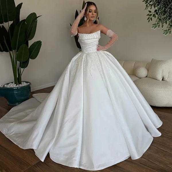 Luxurious Elegant Wedding Dresses Sexy Backless Mermaid Simple Off Shoulder A-Line Fluffy Princess Style Mopping Bride Gowns