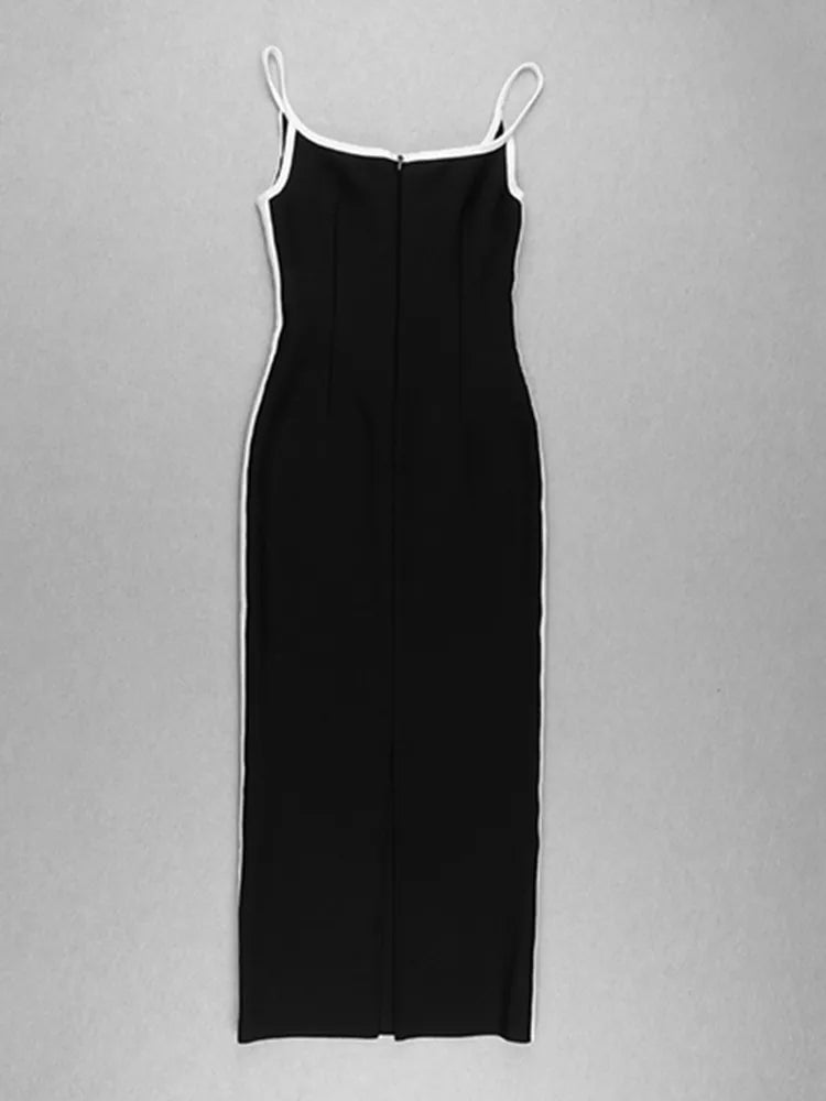 est Winter 2023 Sexy Strap Sleeveless Layer Black Long Bodycon Bandage Dress Designer Fashion Evening Party Dress Vestido