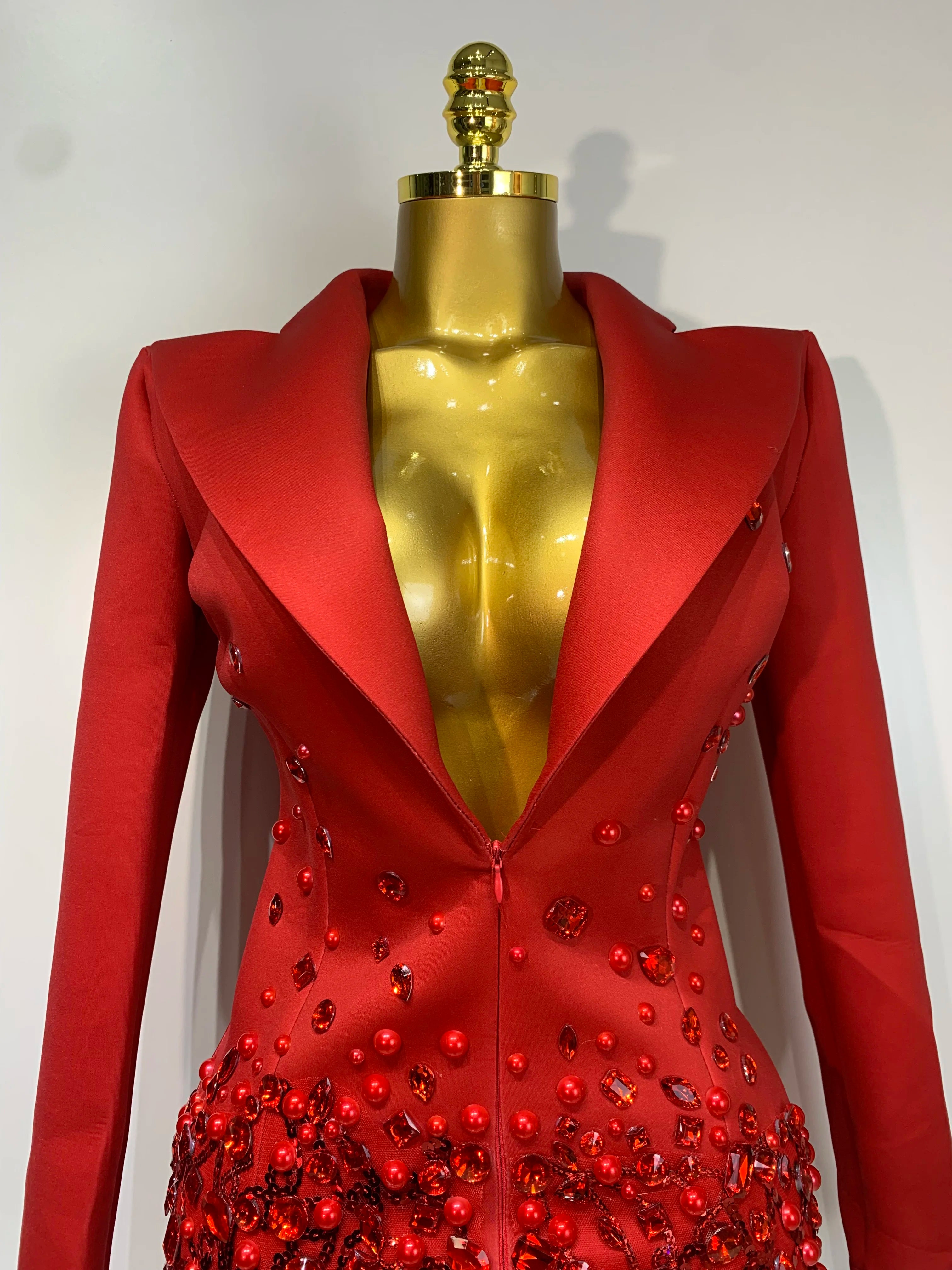 Luxury Rhinestone High Quality Deep V-Neck Slim Fit Red Suit Dress 2025 New Fashion Celebirty Elegant Evening Club Party Dresses