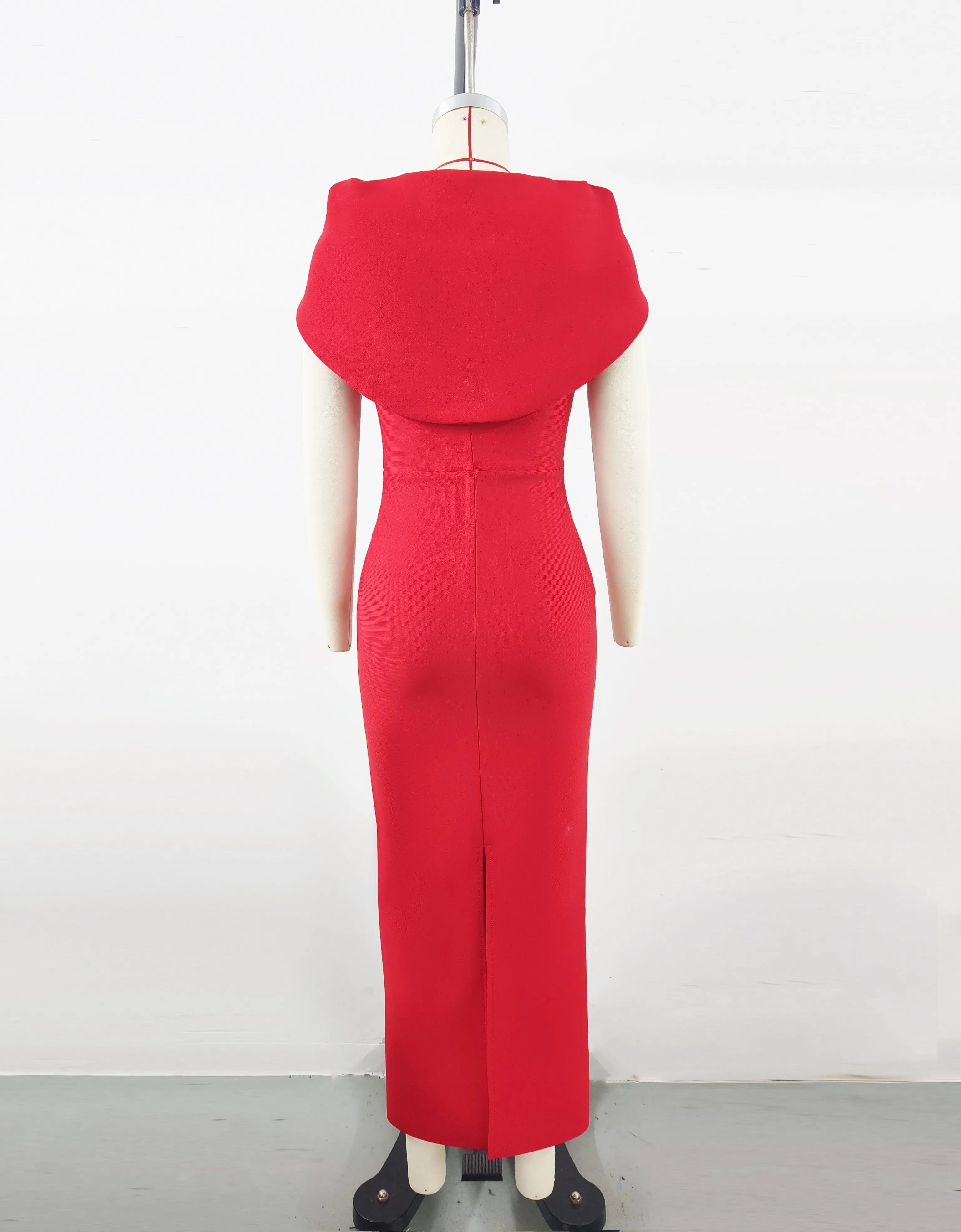 Top Quality Red Color Women Sexy Short Sleeve Square Collar Bodycon Long Bandage Dress Elegant Evening Party Wedding Wear