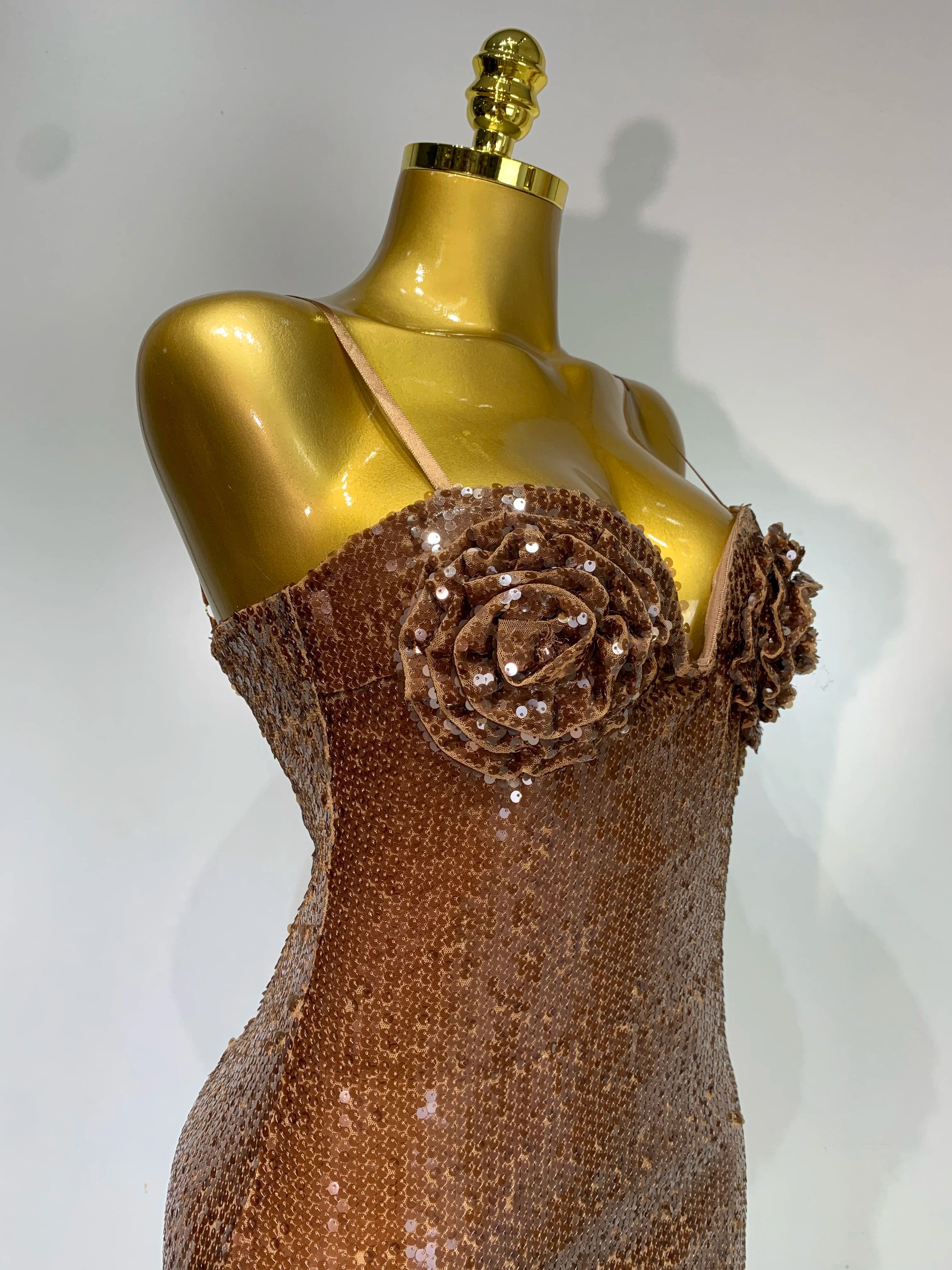 Women Luxury Sexy Sleeveless Backless Mesh Sequins Flower Brown Bodycon Maxi Dress Club Elegant Celebrity  Evening Party Dress