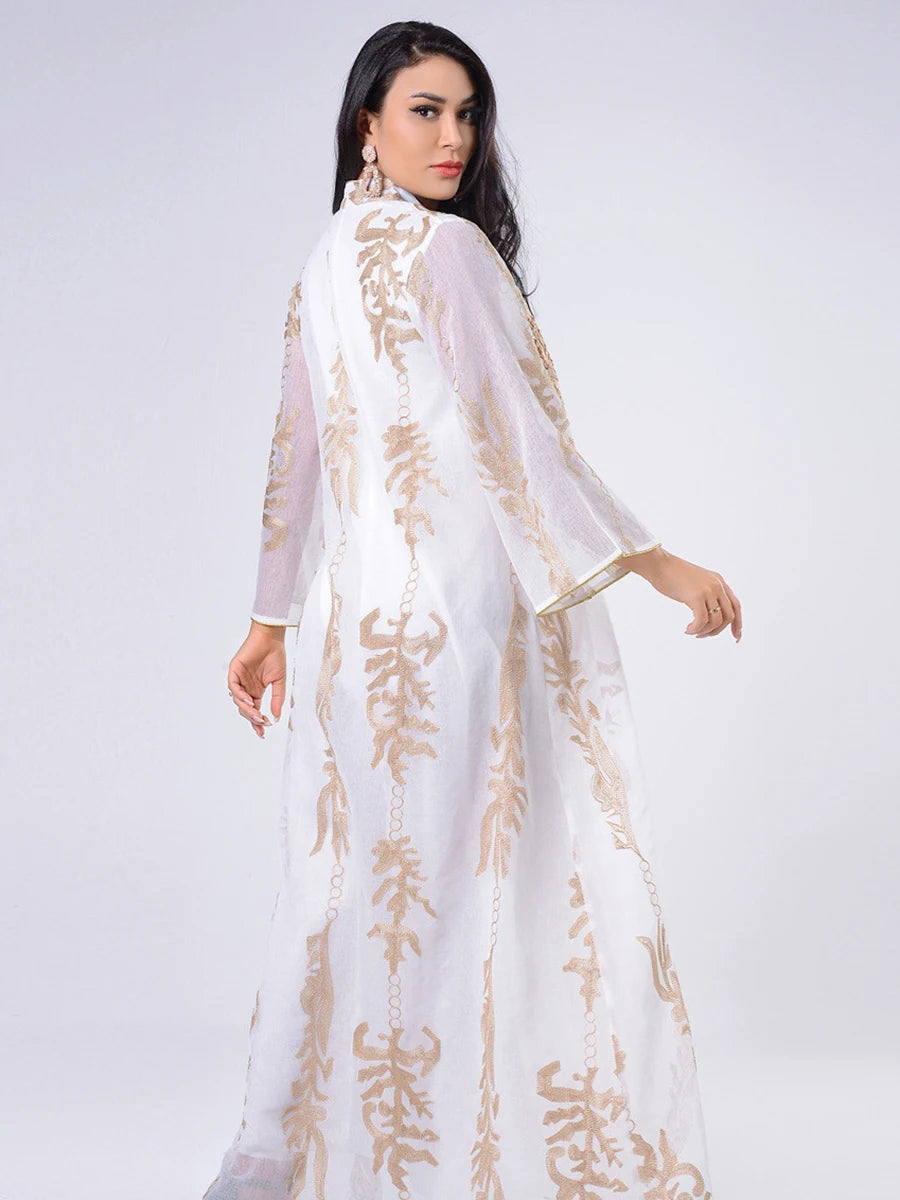 Sequins Embroidered Abaya Dress For Women Moroccan Kaftan Turkey Arabic Jalabiya White Islamic Ethnic Robe 2023 Eid New