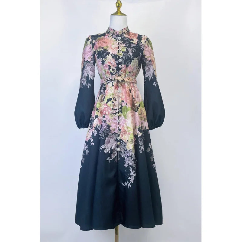 Shot Spot Australian Design Single-Breasted Sleeve Cotton Linen Spring And Summer New Midi Dress With Bel