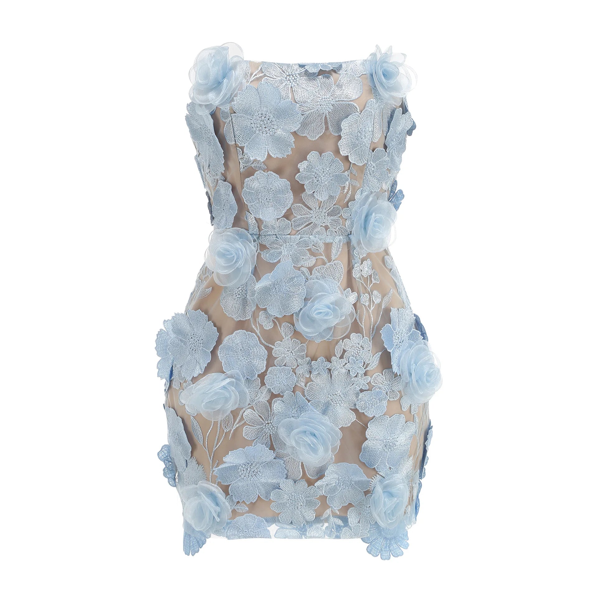 Black Skyblue Color Women Sexy Strapless Embroidery Bodycon Mini Dress Celebrate Birthday Party Cute Vacation Girls' Dress