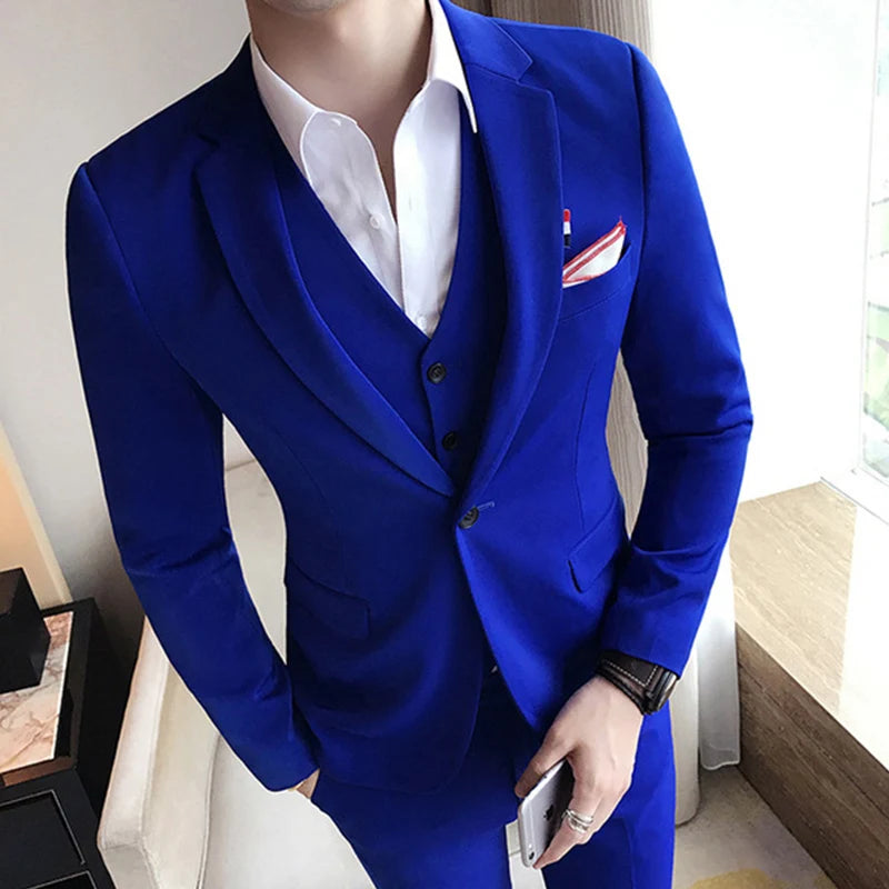 Slim fit Men Suits for Boyfriend 3 Piece Custom Groom Tuxedo with Notched Lapel Man Fashion Costume Blazer Vest with Pants 2023