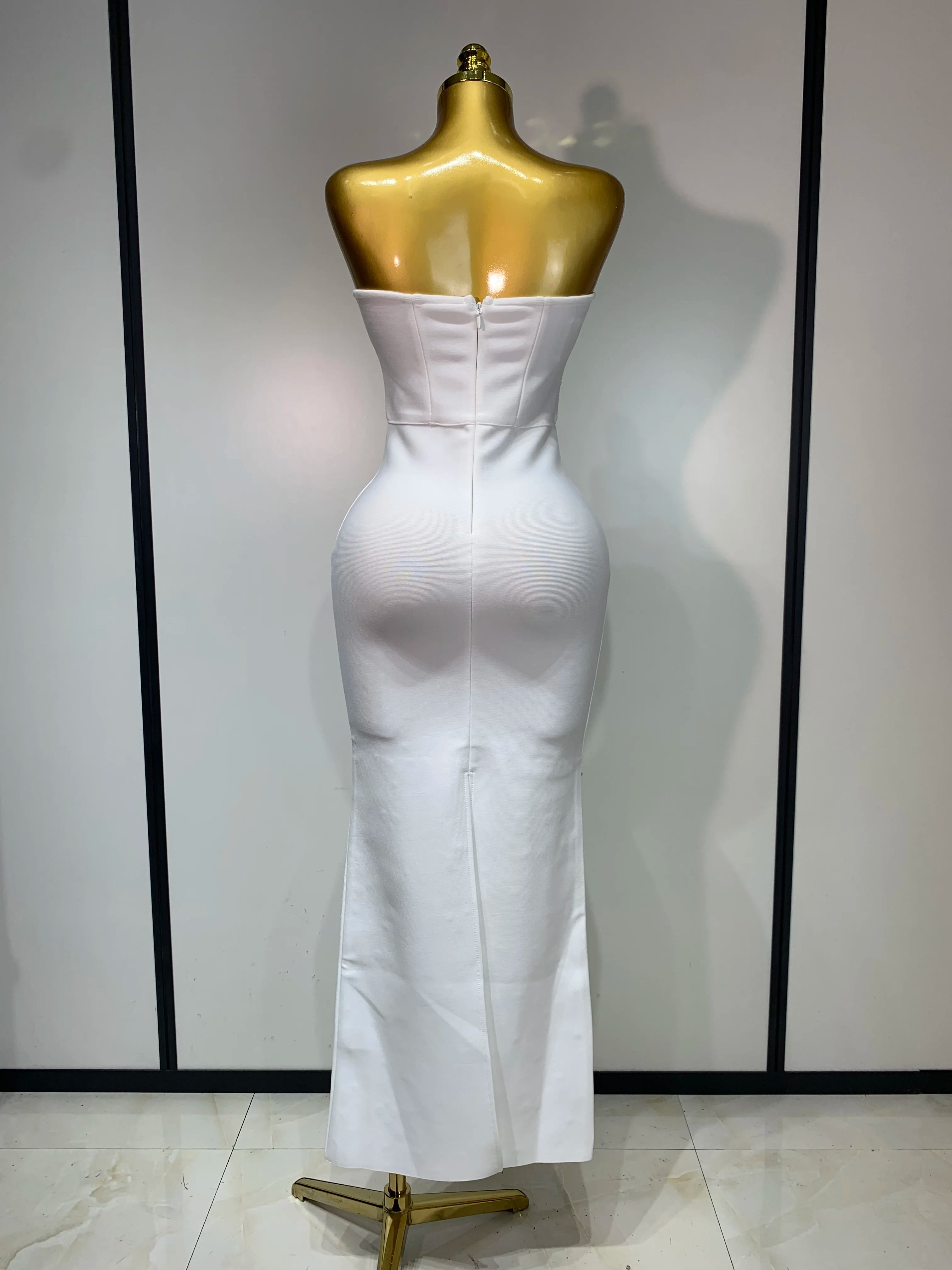 Luxury Rhinestone Sexy Strapless Backless Long Bodycon Bandage Dress 2025  White Elegant Evening Party Birthday Club Dress