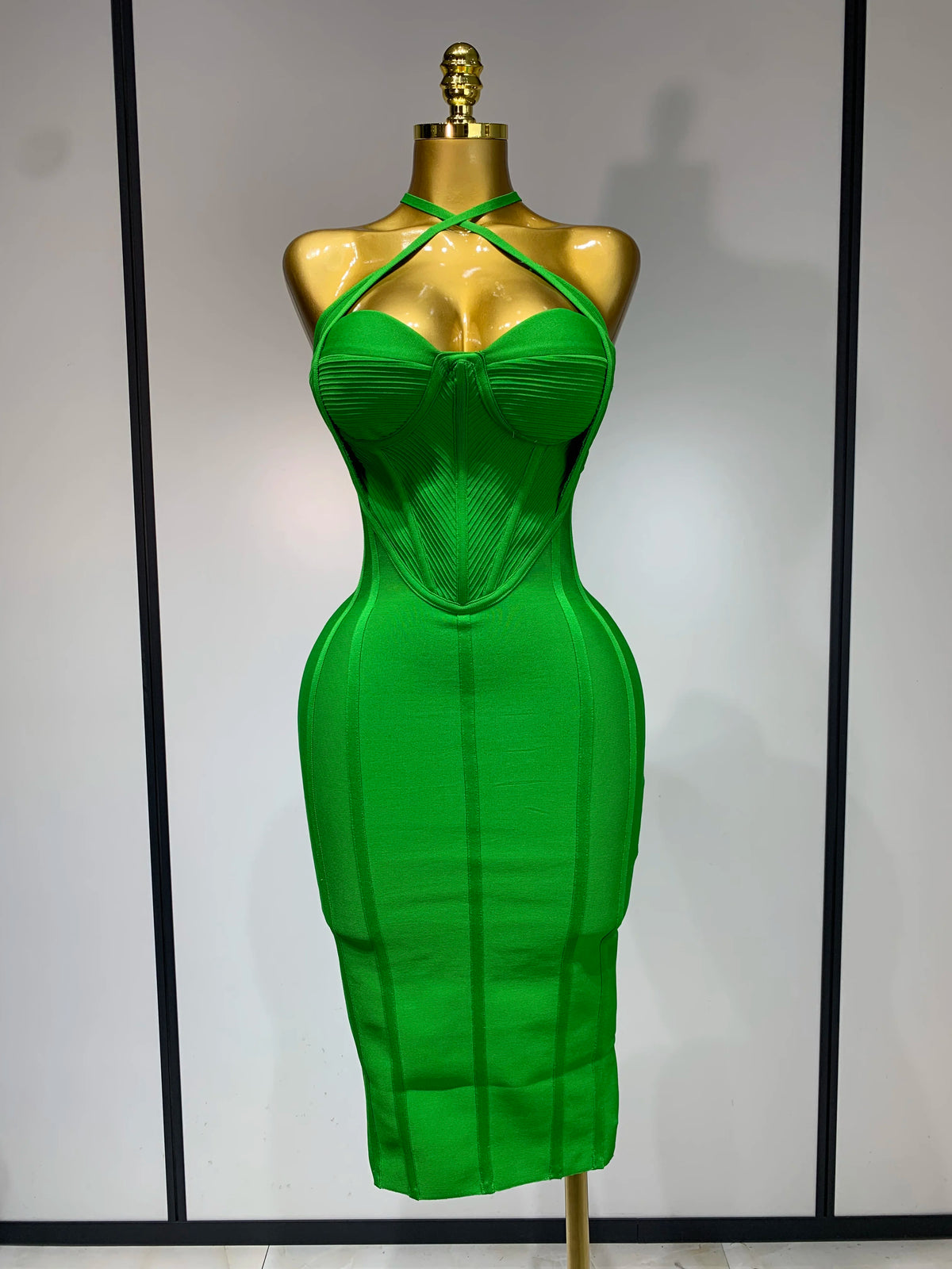 Women Sexy Sleeveless Backless Green Midi Bodycon Bandage Dress 2025 Celebrity Elegant Evening Club Party Luxury Birthday Dress