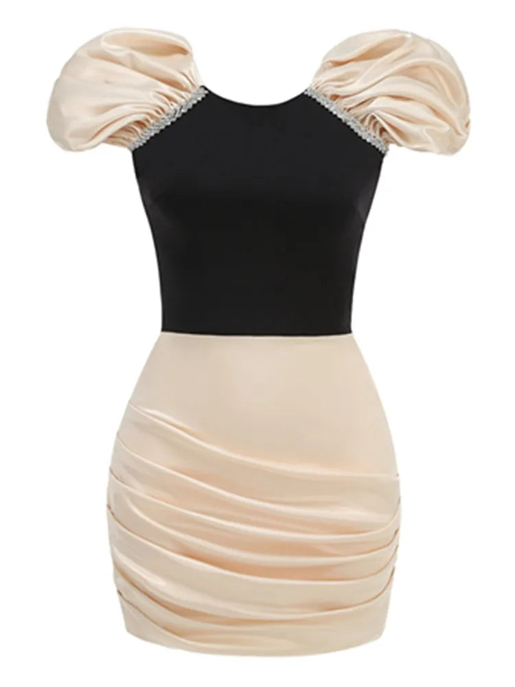 Women Summer Celebrity Sexy Diamonds Patchwork Ruched Mini Gowns Dress 2025 Elegant Evening Party Club Vestido