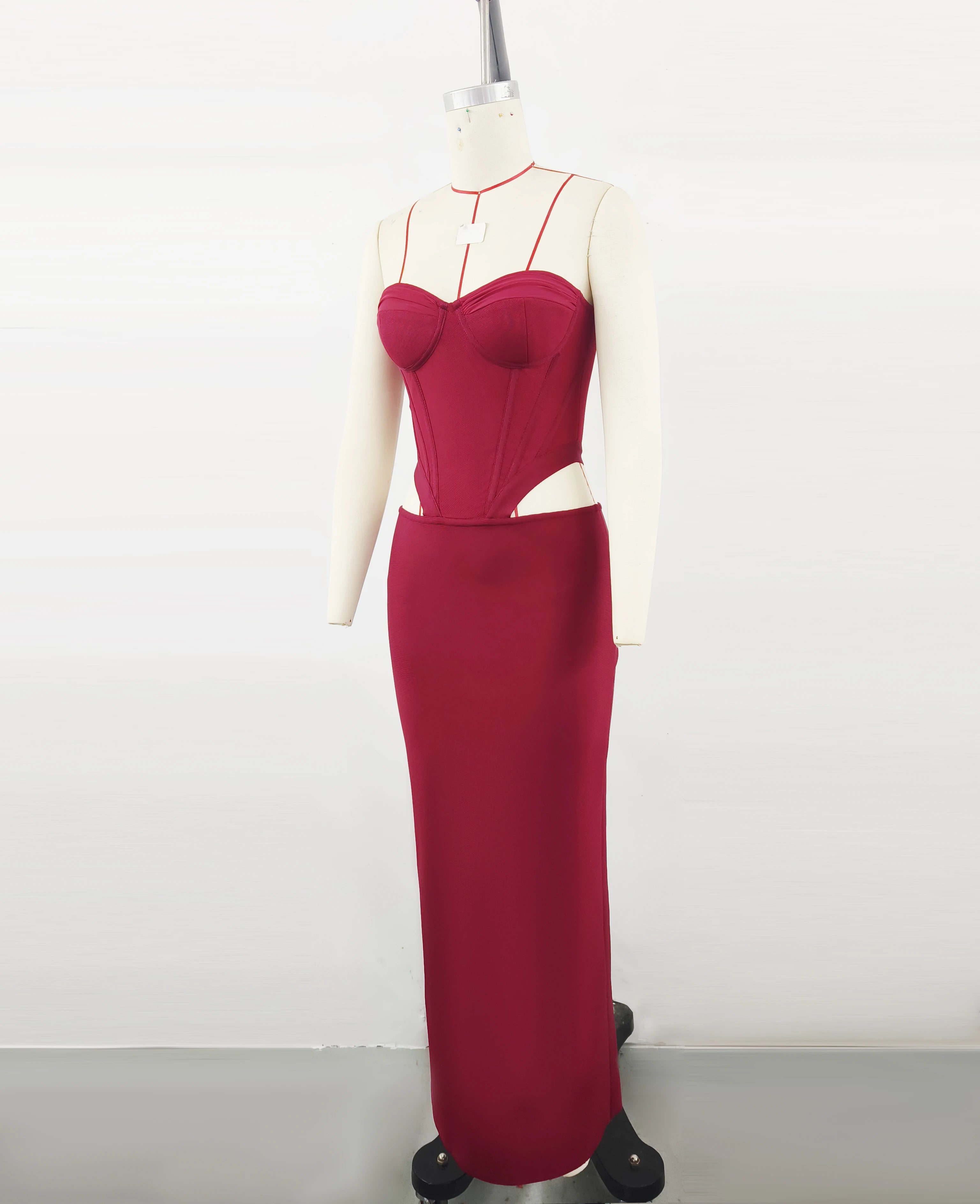 Wholesale Women Sexy Strapless Hollow Out Waist Bodycon Long Bandage Dress Wedding Mermaid Celebrate Birthday Party Outfit