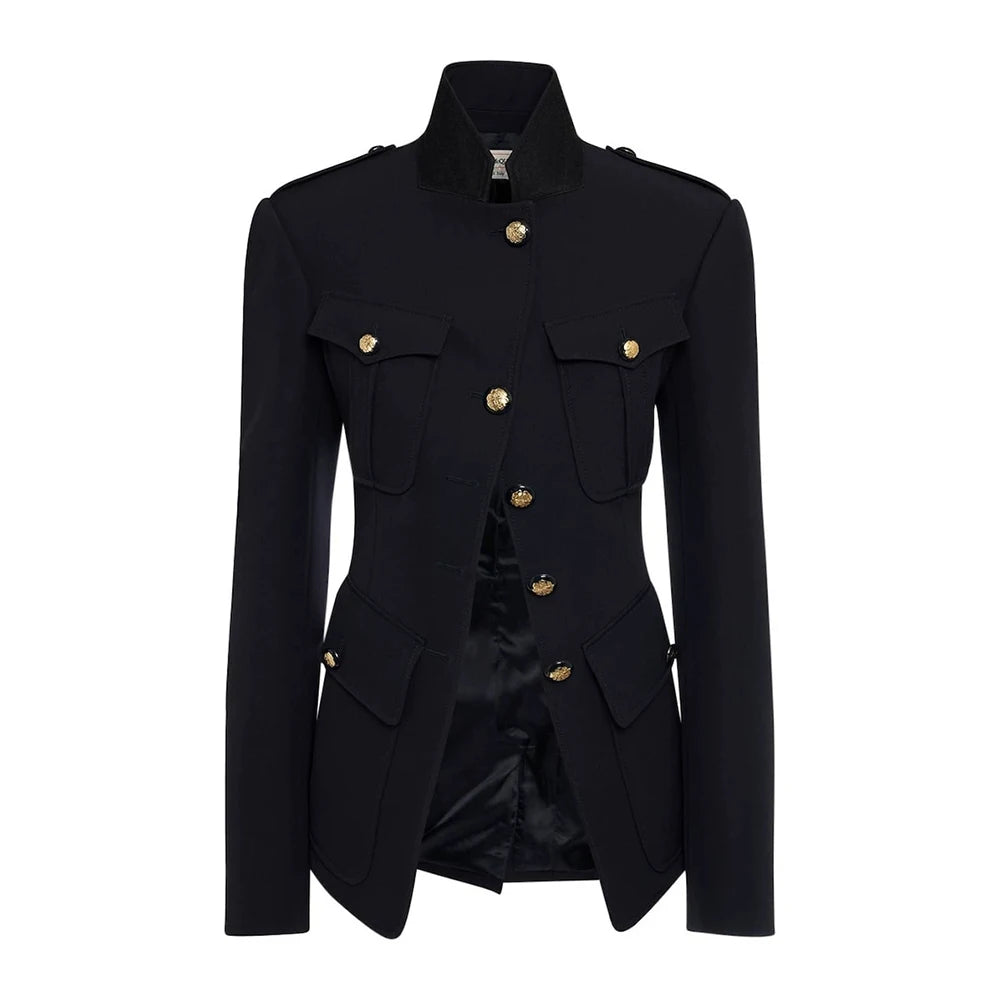 TWOTWINSTYLE Colorblock Casual Coats For Women Stand Collar Long Sleeve Patchwork Single Breasted Chic Jackets Female Clothing