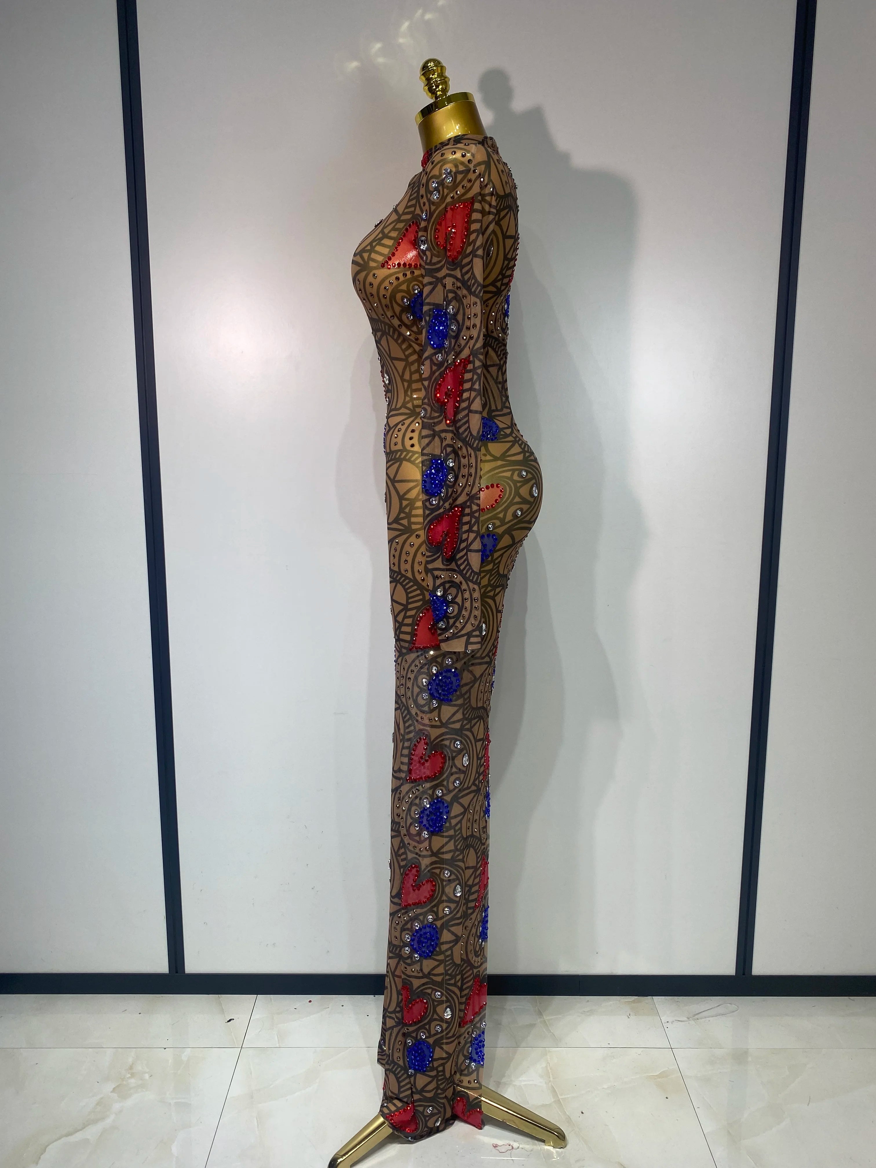 Sparkly Diamond Sexy Mesh Wrap Hip Long Dress Host Annual Meeting Party Nightclub  Performance Costume Luxury Birthday Dress