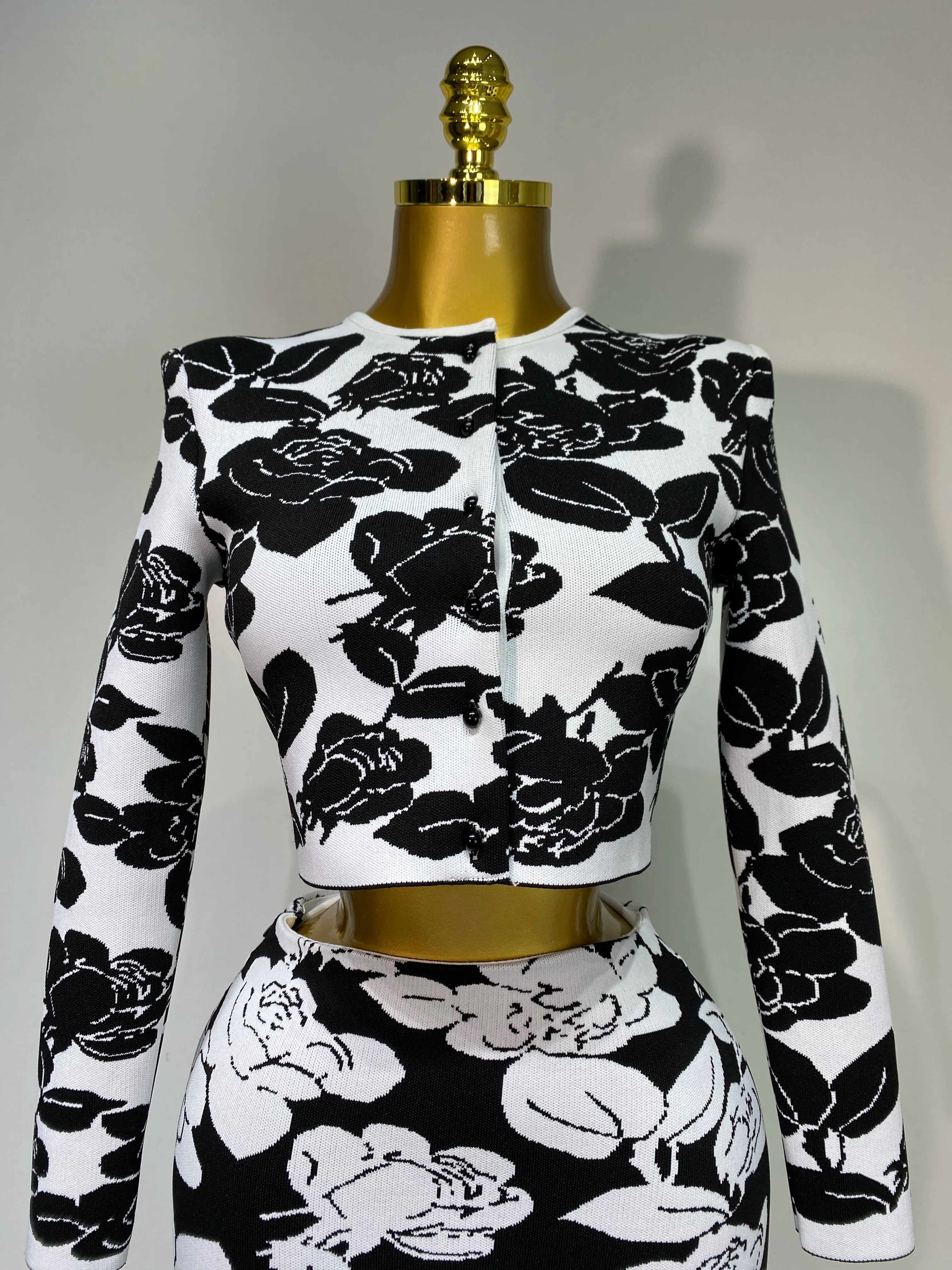 2025 New Arrival Women Long Sleeve Jacquard Weave Two Pieces Set Celebrity Red Carpet Dress Birthday Bodycon Bandage Women's Set