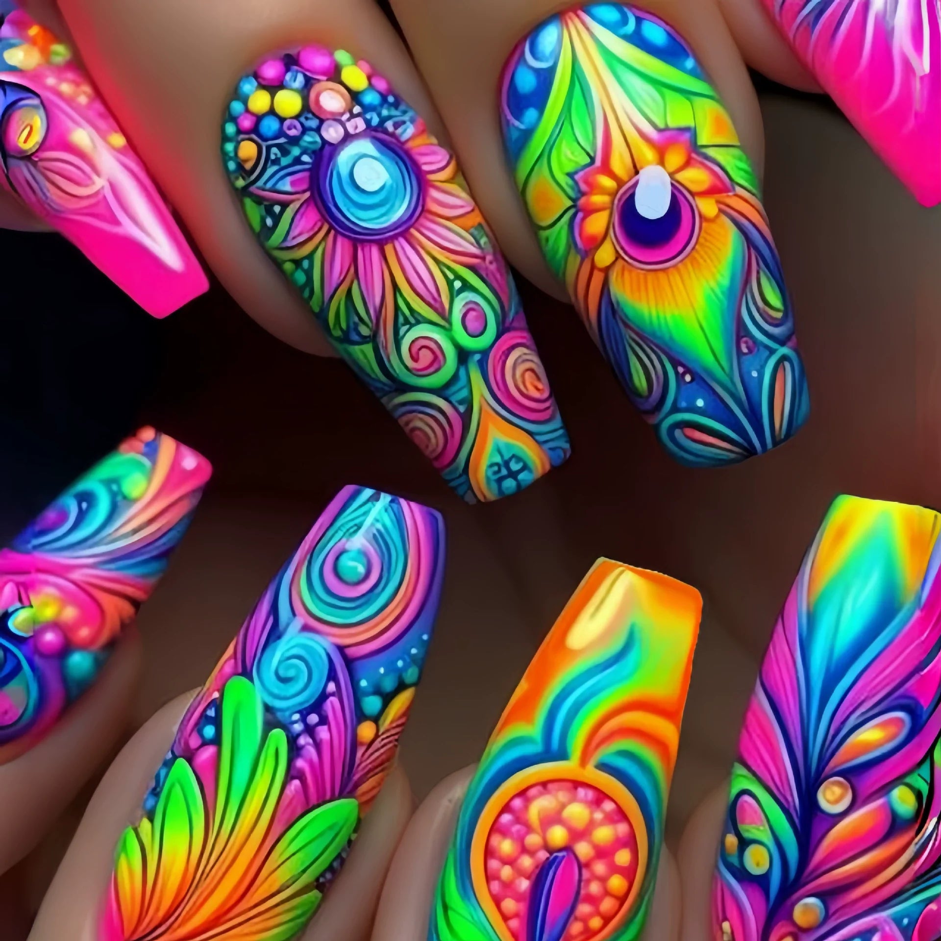 24Pcs Ladder-shaped Ballet Fake Nail Wearable French Colorful Stripe Press on Nails with Jelly Glue Art Fashion Acrylic Manicure