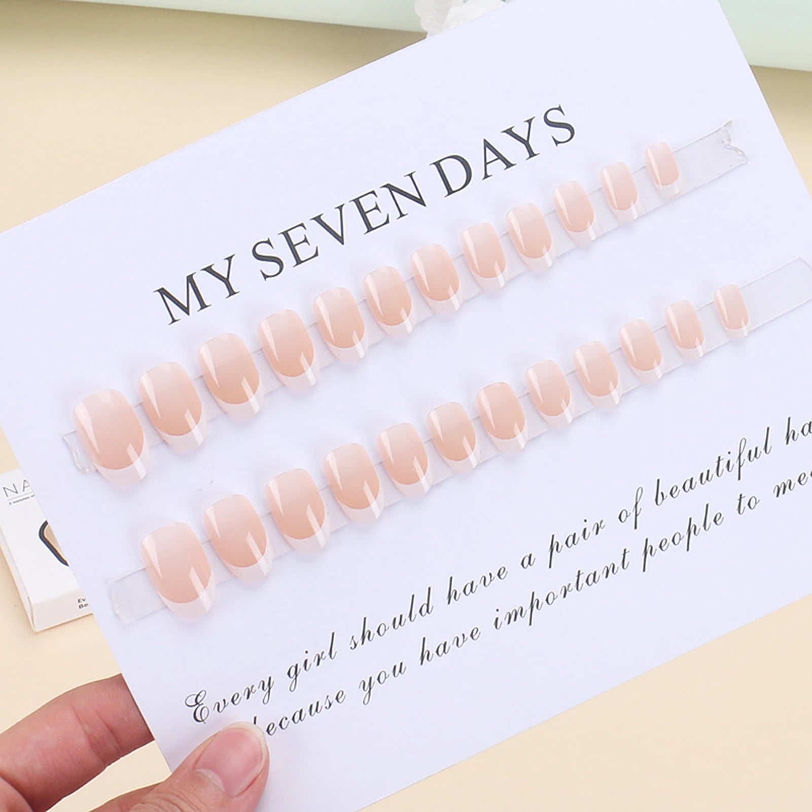 Nude Color Fake Nails for Women and Girls Short Round Head Press on Nails White French Tip Simple DIY Manicure False Nails
