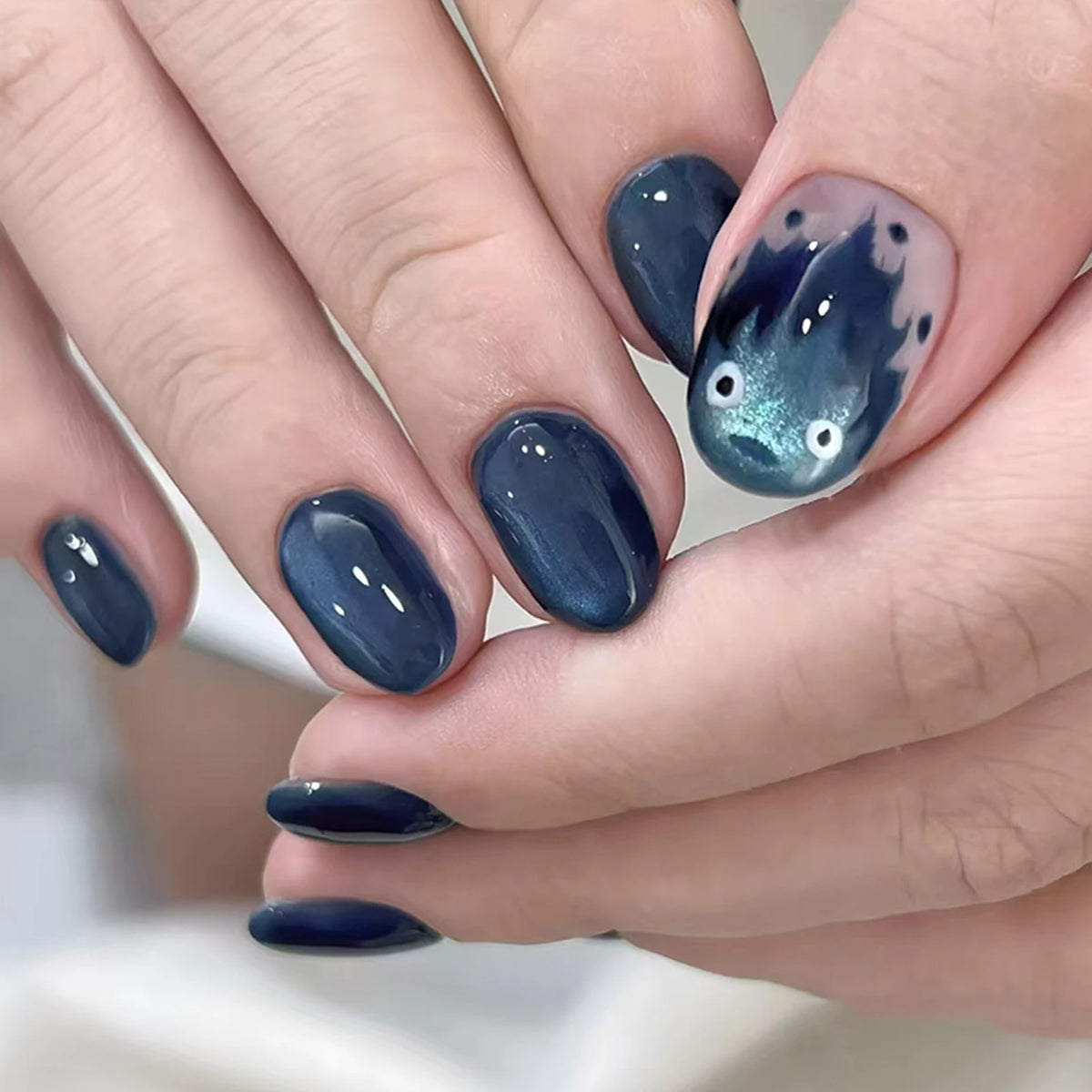 Black Halloween Press on Nails Moon Star Cat Design Short Square Fake Nails Full Cover Acrylic Nail Tips for Women Girls 24Pcs