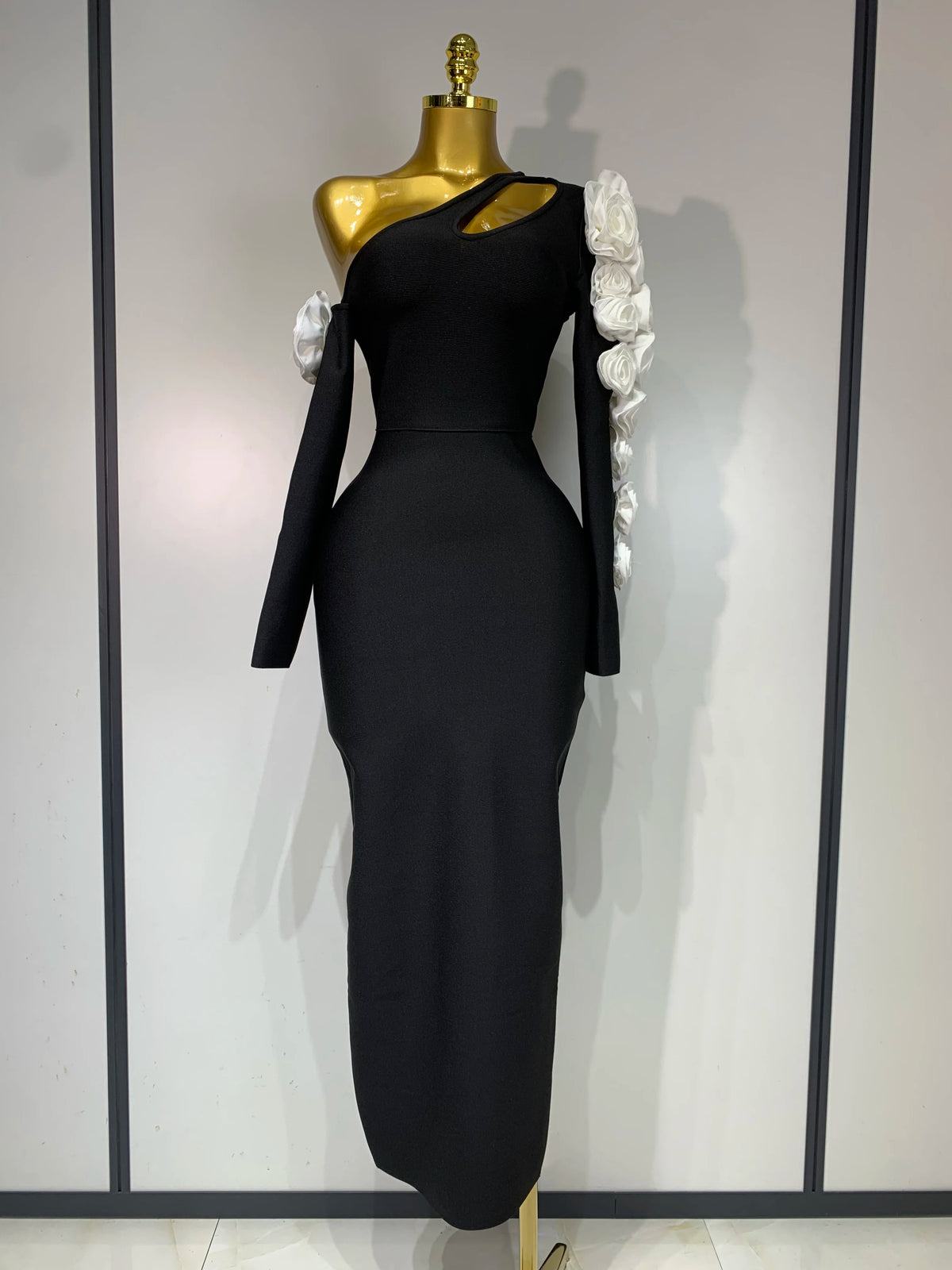Women Sexy One Shoulder Cut Out Flower Maxi Long Bodycon Bandage Dress Celebrity Elegant Evening Club Birthday Party Dresses
