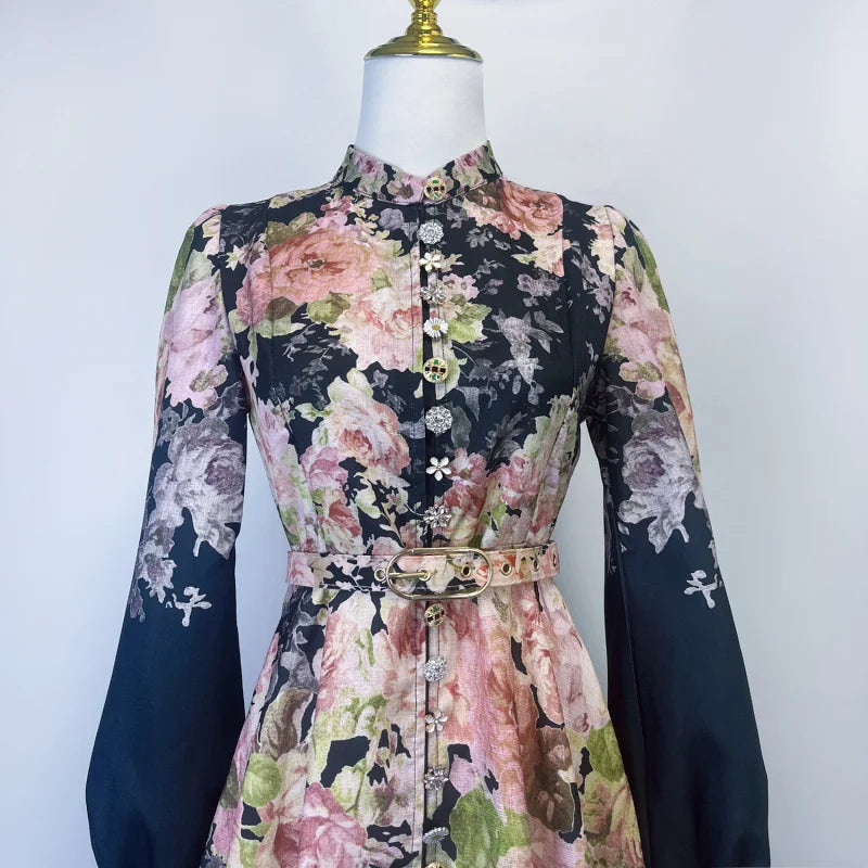 Shot Spot Australian Design Single-Breasted Sleeve Cotton Linen Spring And Summer New Midi Dress With Bel