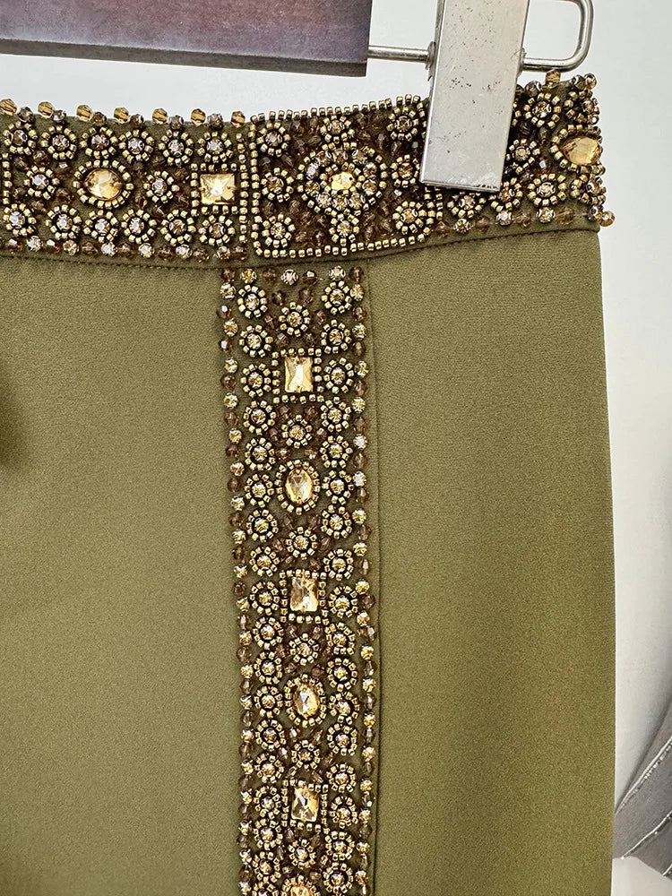 2025 New Spring Women Sexy Beading Tank Tops High Split Bodycon Long Skirts Set Elegant Evening Party Birthday Dress Vestido