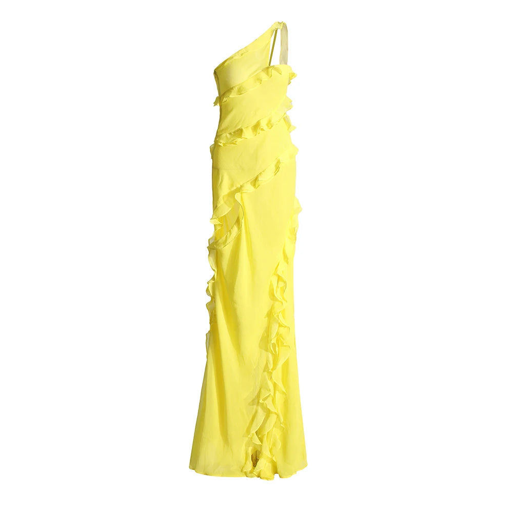 TWOTWINSTYLE Solid Split Slimming Dresses For Women Diagonal Collar Sleeveless Backless High Waist Temperament Dress Female New