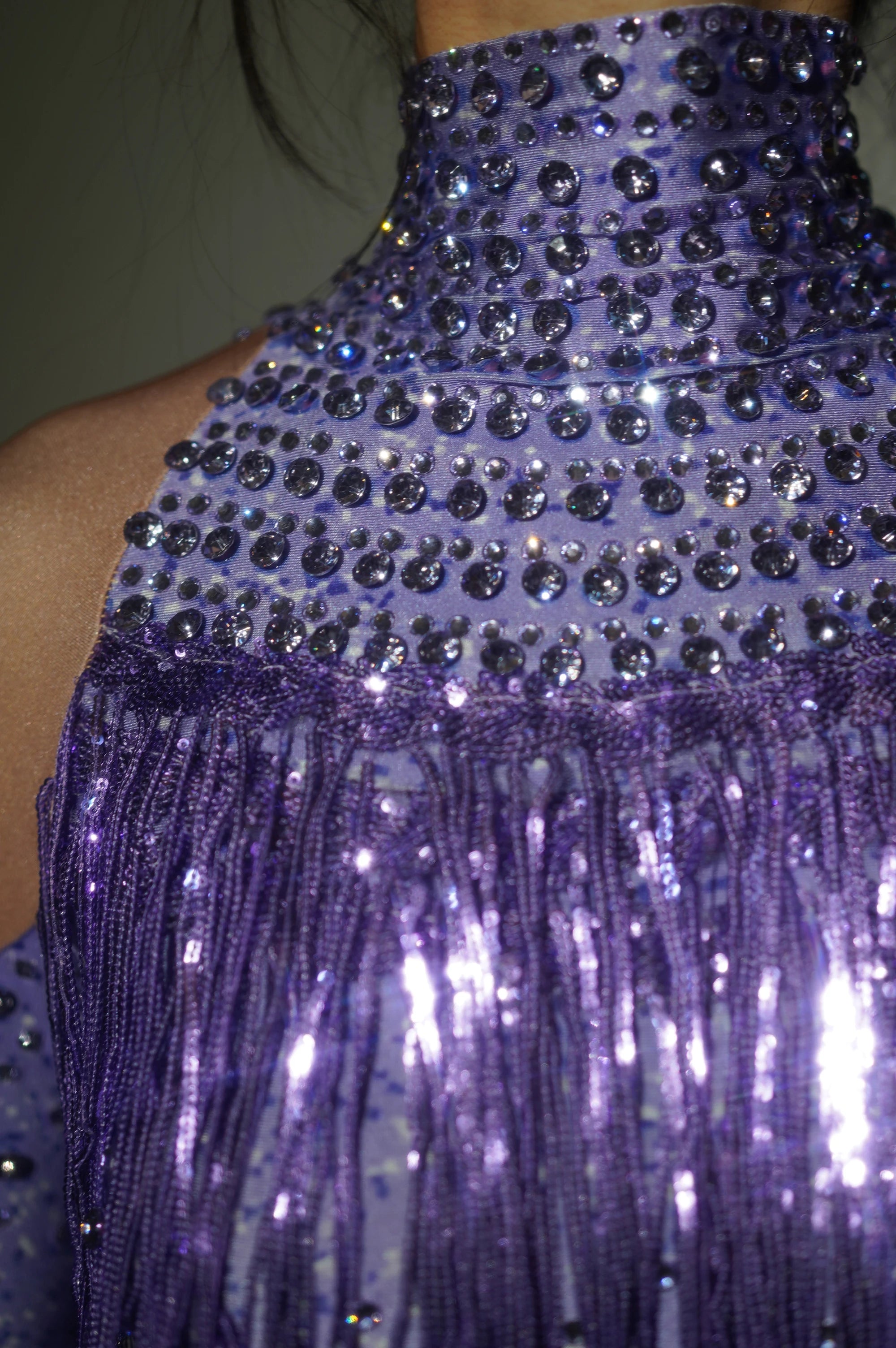 Purple Red Color Women Long Sleeve Sexy Shinning Sequins Tassel Bodycon Bodysuit Celebrate Nightclub Party Bar DancerStage Wear