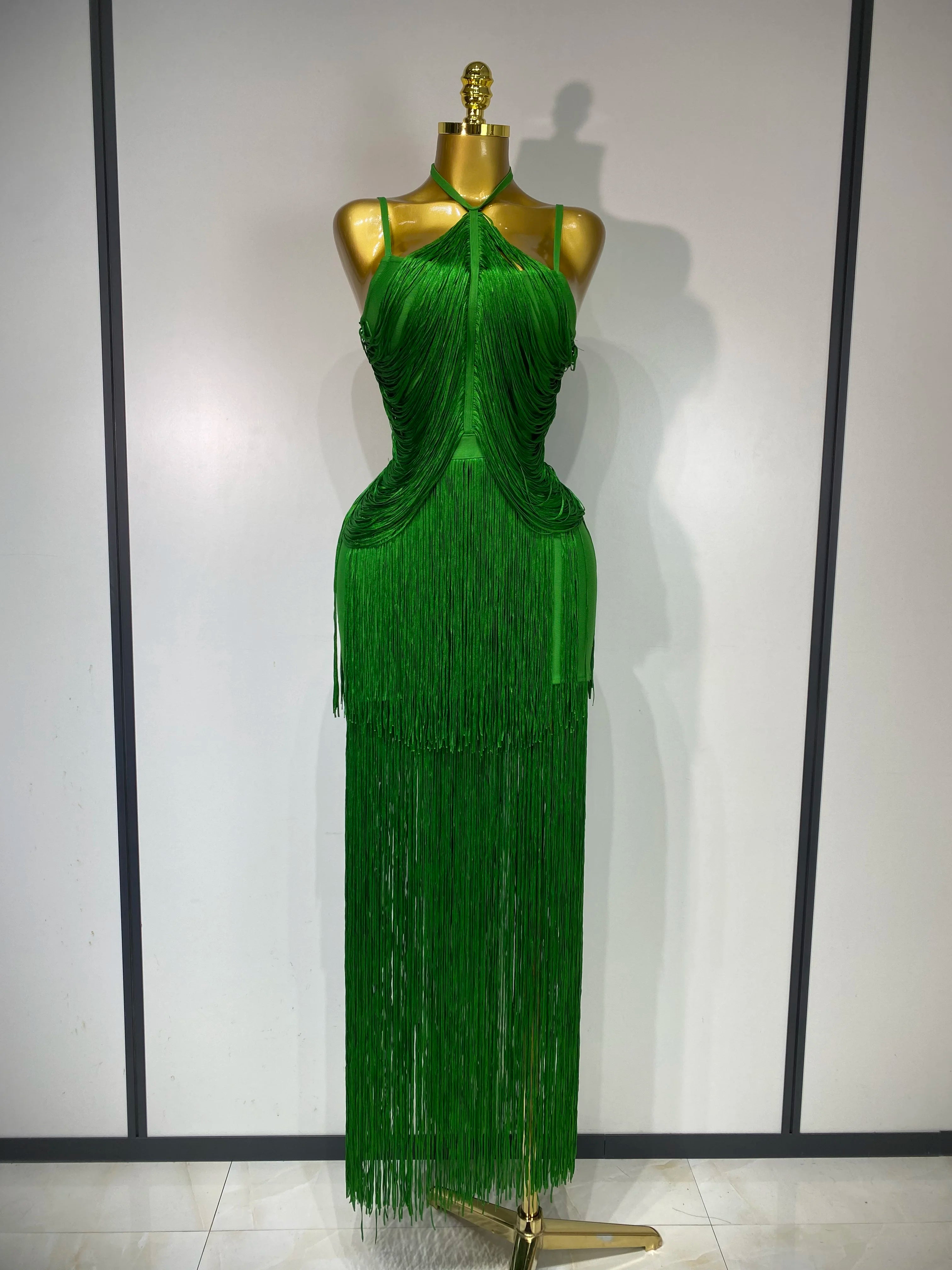 Women Sexy Backless Tassel Black Ankle Bodycon Bandage Dress 2025 Celebrity Elegant Evening Club Luxury Birthday Party Dresses