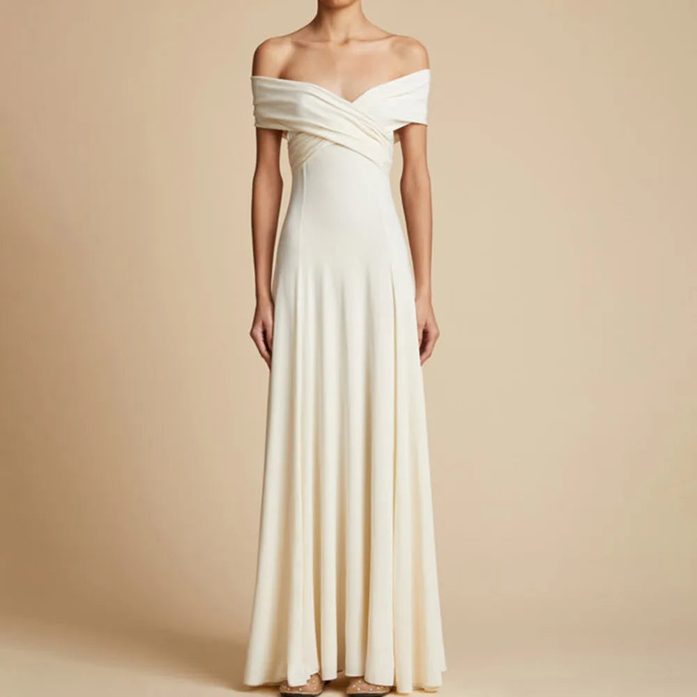 TWOTWINSTYLE Solid Minimalist A Line Dresses For Women Slash Neck High Waist Patchwork Folds Slimming Dress Female Fashion New