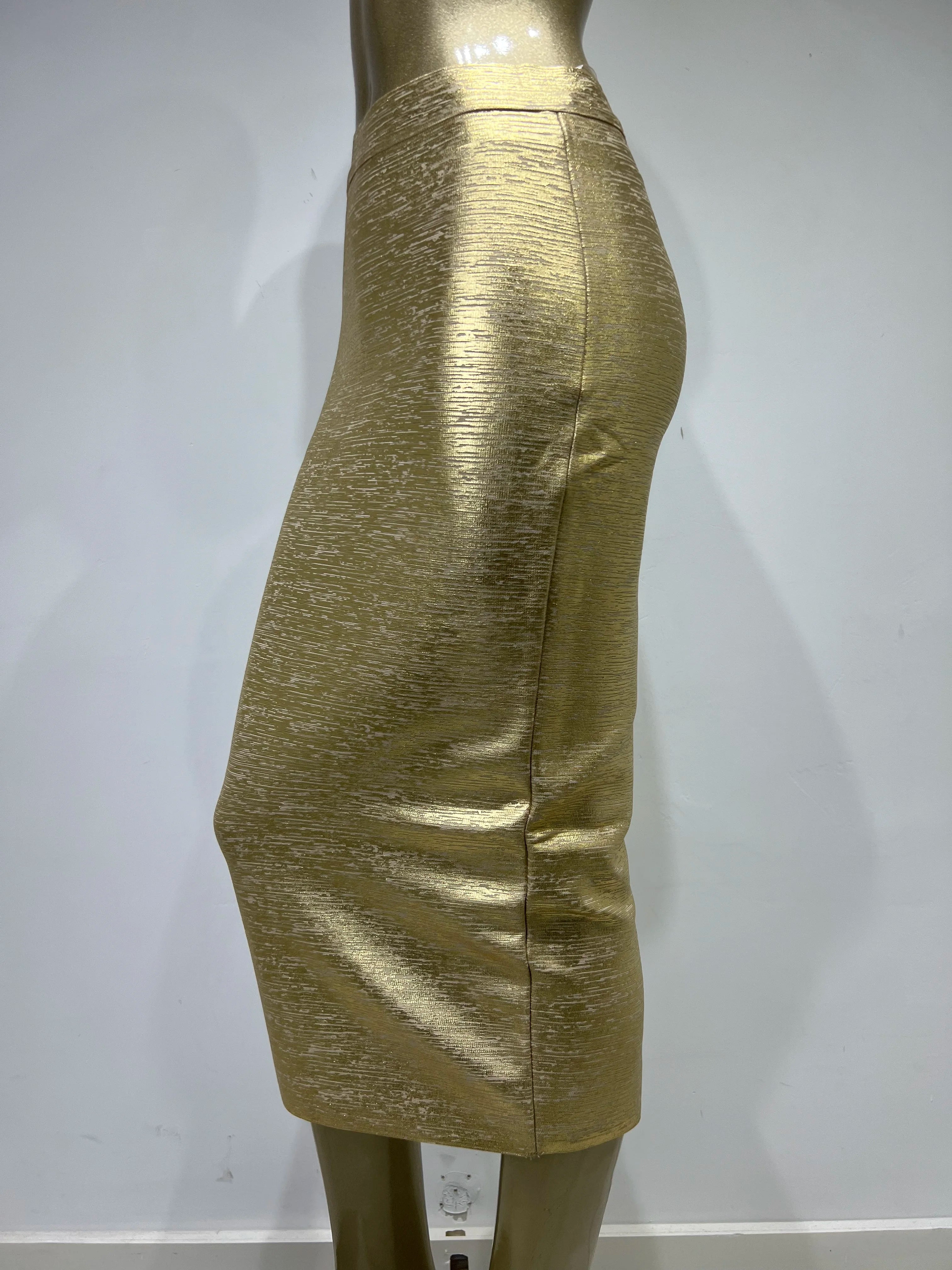 Women Summer Skirt Sexy Silver Gold Bronzing Midi Bandage Skirt High Street Designer Skinny Party Midi Pencil Skirts 78cm