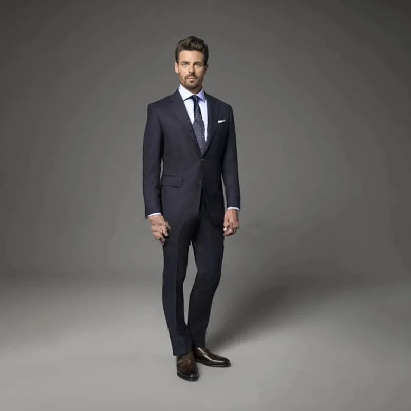 Trajes clásicos negros para hombre, traje de esmoquin informal con solapa con muescas, traje Formal de negocios para boda, pantalones de 2 piezas 