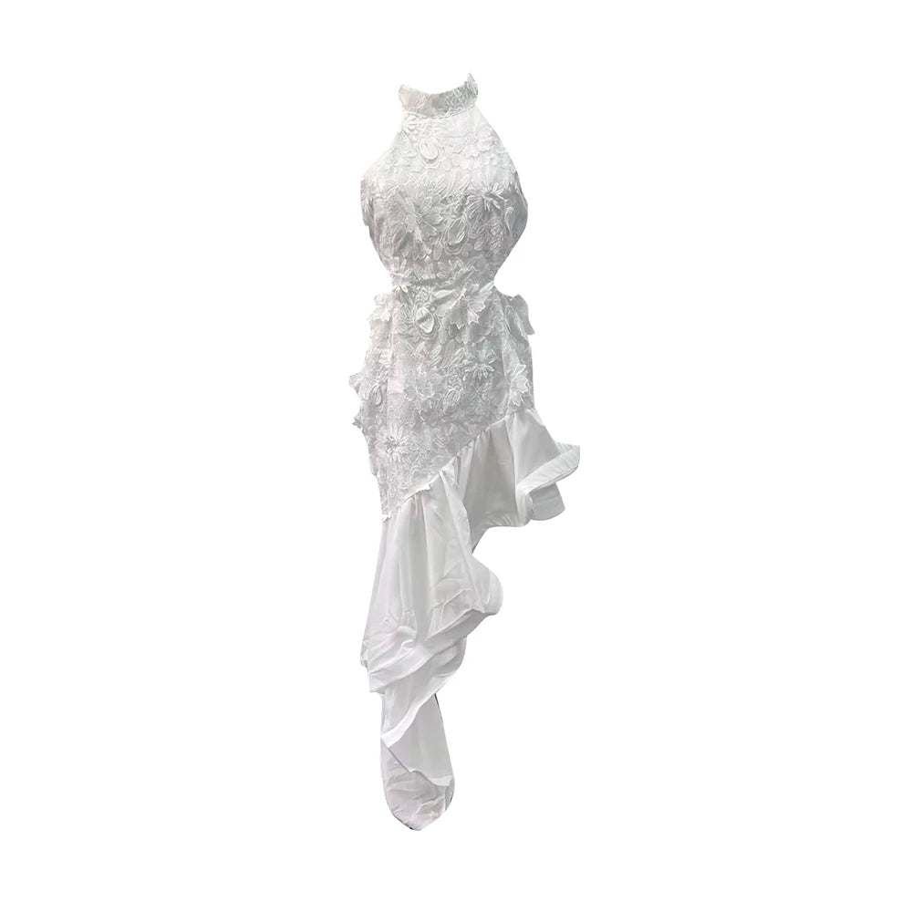 TWOTWINSTYLE Asymmetrical Hollow Out Dresses For Women Round Neck Sleeveless High Waist Embroidery Slimming Dress Female Style
