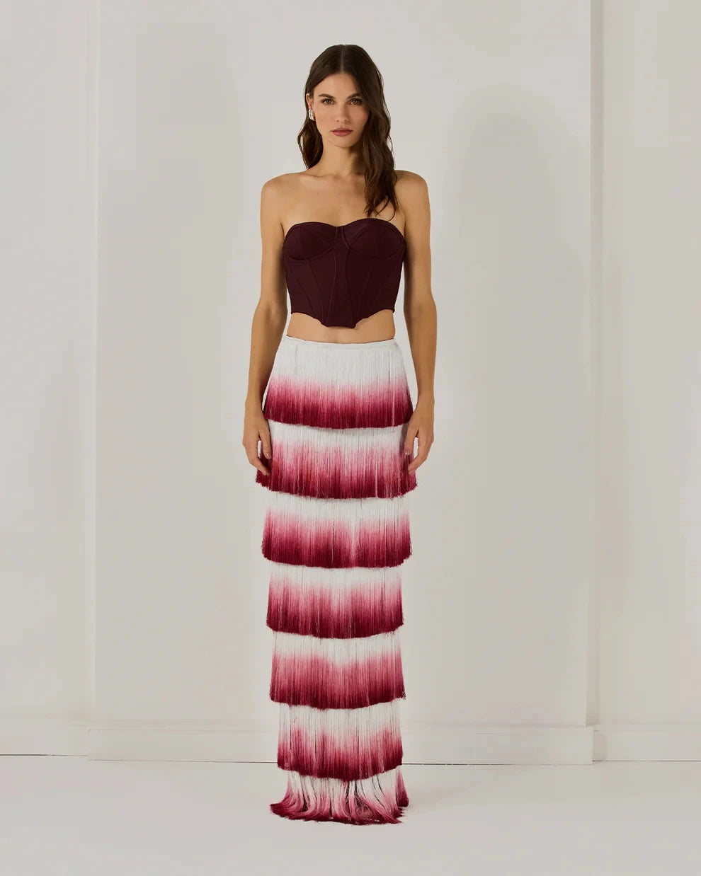 New Arrival Women Sexy Strapless Gradient Tasseles Strapless 2 Pieces Bodycon Bandage Long Dress Celebrate Birthday Party Outfit