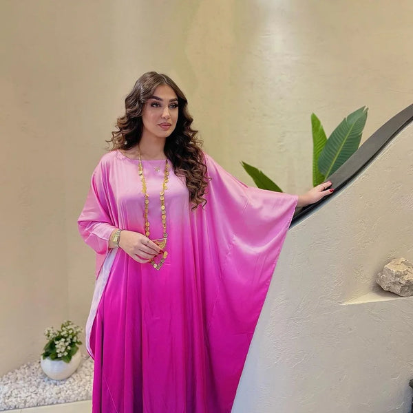 Morocco Eid Party Satin Bat Sleeve Muslim Women Abaya Long Maxi Dress Dubai Turkey Kaftan Arab Gown Islam Vestidos Jalabiya Robe