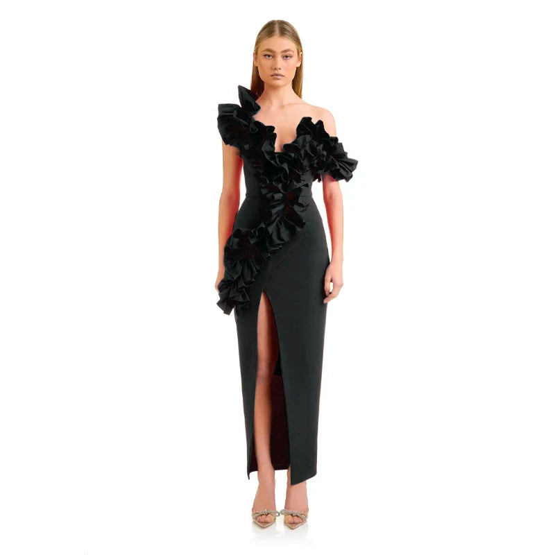 Red Black Color Women Sexy Slash Neck Off the Shoulder Florals Bodycon Long Bandage Dress Fashion Evening Party Dress