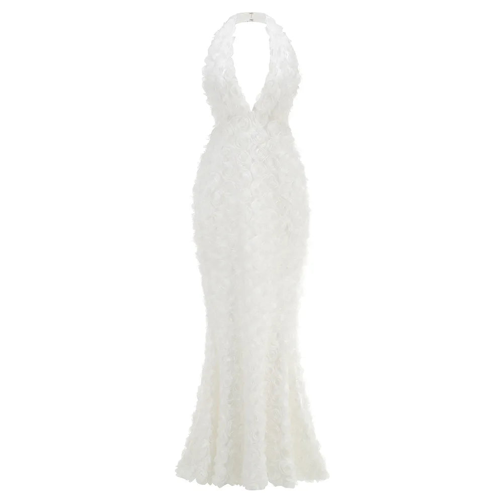 2025 New Fashion Women Sexy Halter Off the Shoulder Florals Bodycon Long Dress Celebrate Evening Party Birthday Outfit