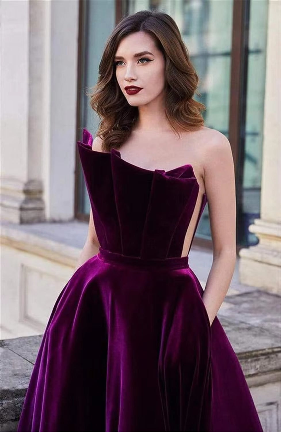 Caftán de terciopelo morado, vestidos de noche árabes, vestido de fiesta formal sin tirantes sexy de Dubai, vestidos de fiesta largos de talla grande