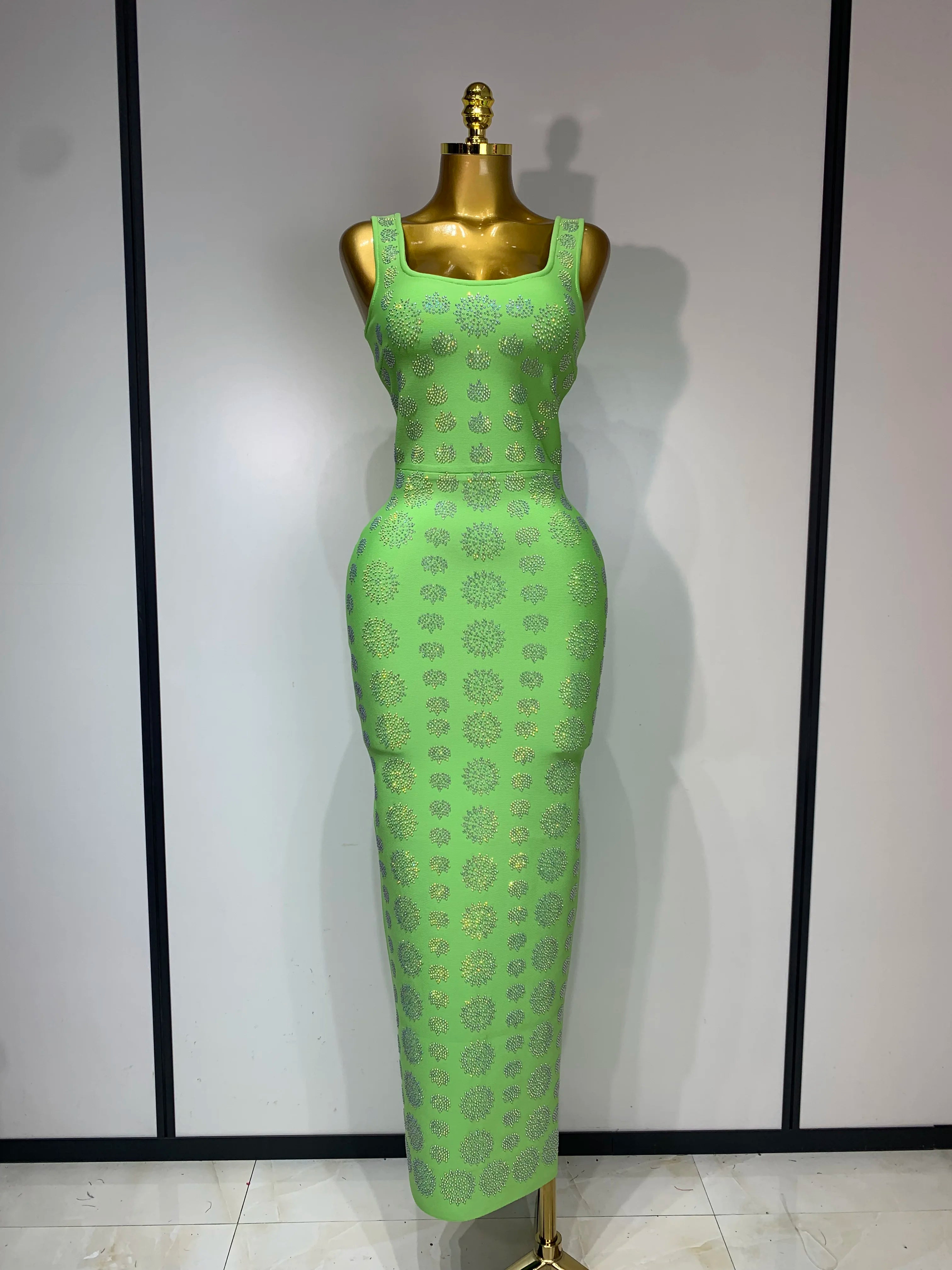 High Qulity Sparkling Diamonds Sleeveless Strech Bandage Dress Elegant Woman Evening Party Wedding Guest Luxury Birthday Dress