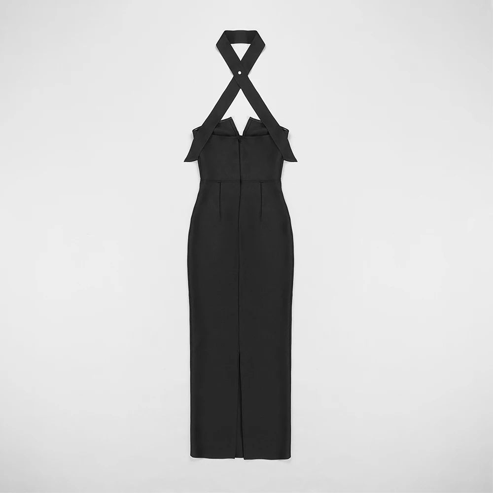 Black Color Women Sexy Halter Strapless Bodycon Long Dress Rayon Bandage Fashion Celebrate Evening Party Dress Wholesale