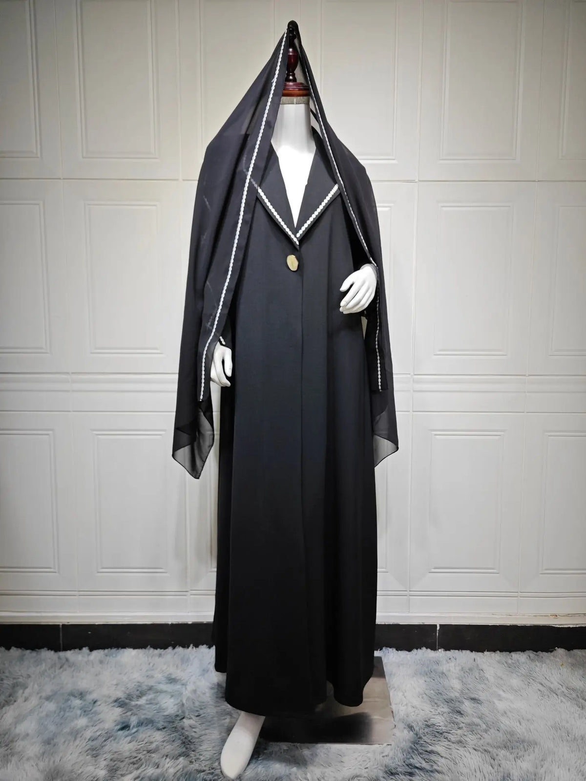 Uni Ramadan Two-piece Dubai Modest Abaya Dress with Hijab Elegant Middle Eastern Muslim Women Black Cardigan Islamic Turkey Robe