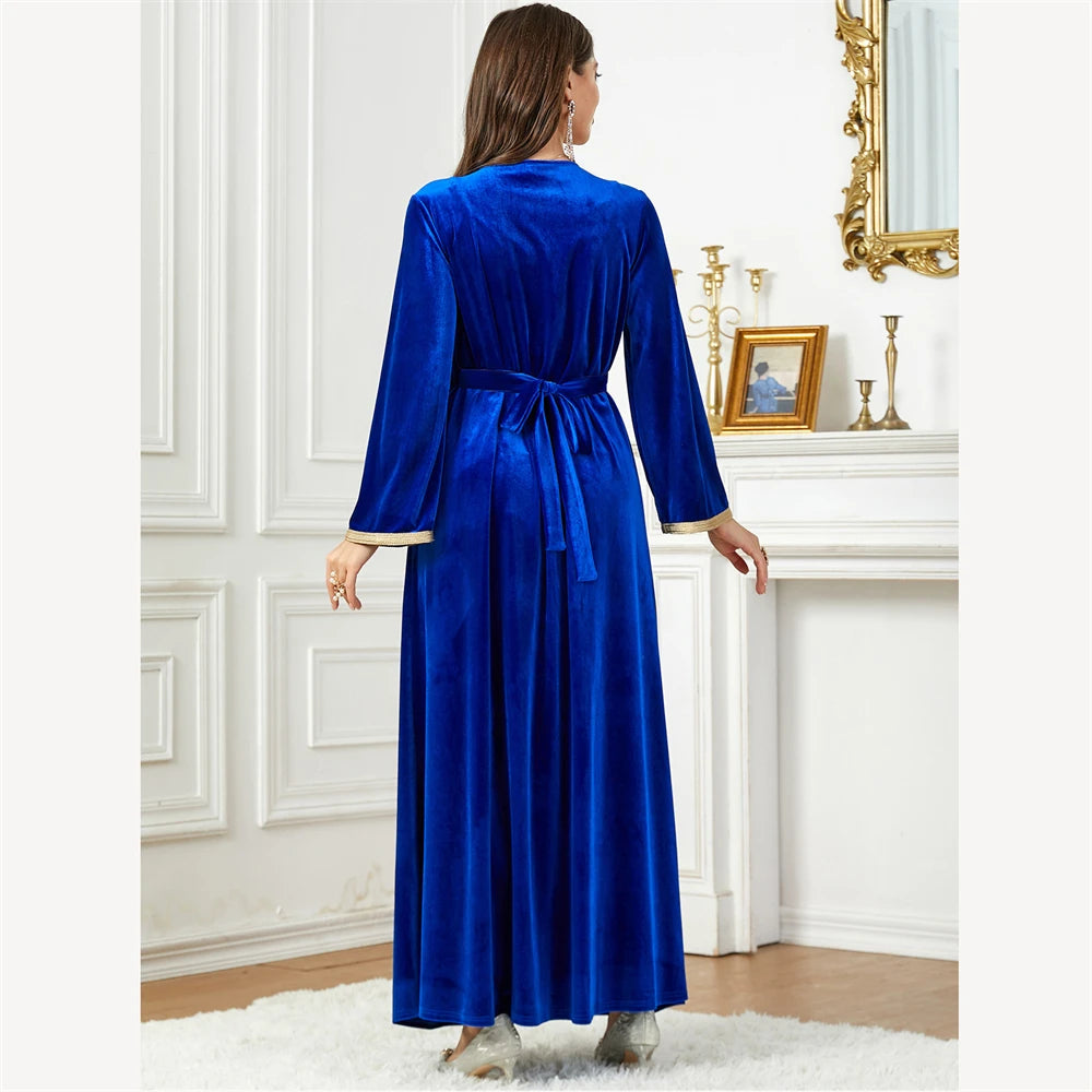 Velours broderie Abaya pour la mode femmes musulmanes hiver chaud longue robe Maxi caftan turquie arabe caftan dubaï robes marocaines